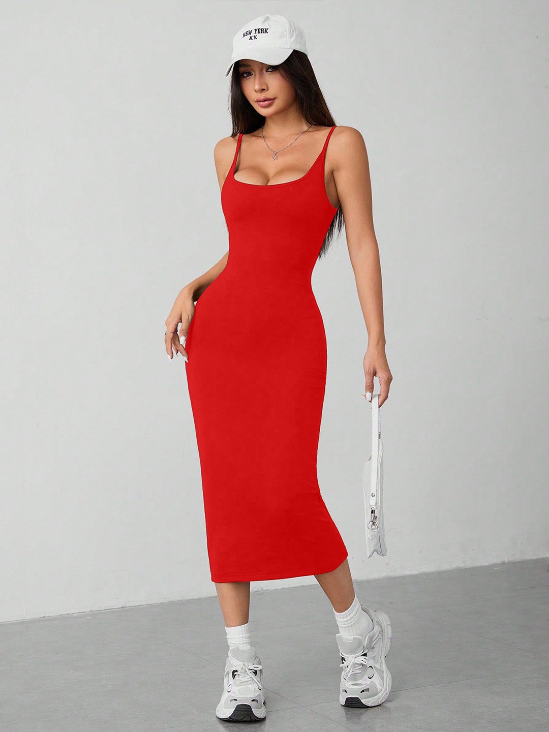 

AAHWAN Bodycon Midi Dress, Red