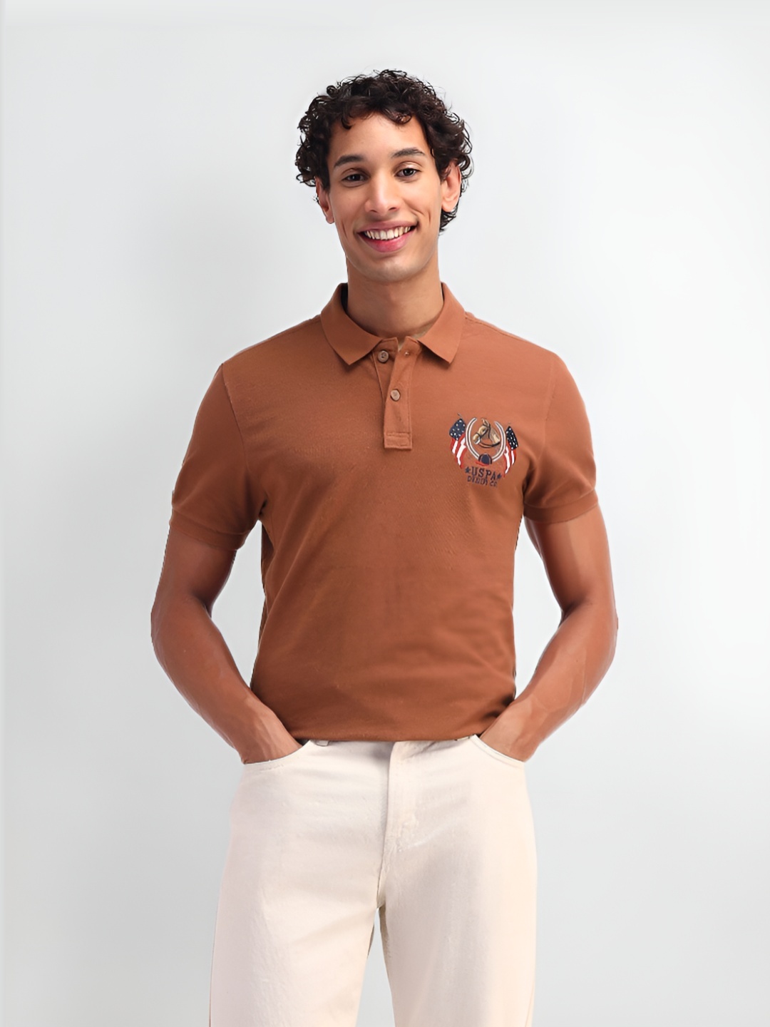 

U.S. Polo Assn. Denim Co. Men Solid Polo Collar Cotton Slim Fit T-shirt, Brown
