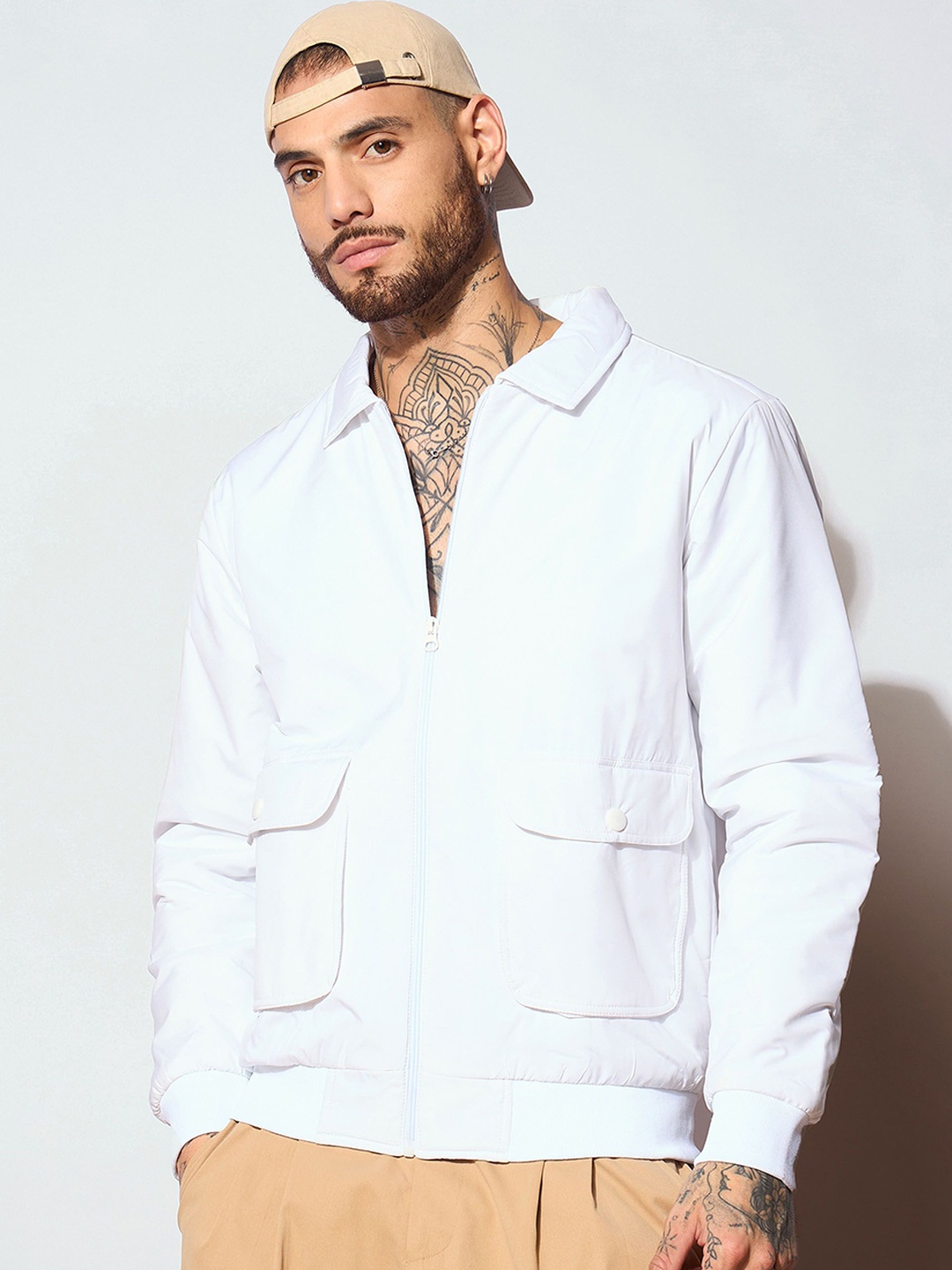 

MASCLN SASSAFRAS Men Bomber Jacket, White