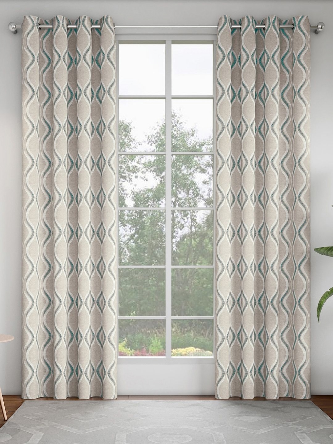 

GM Grey & Teal Set of 2 Geometric Room Darkening Door Curtain