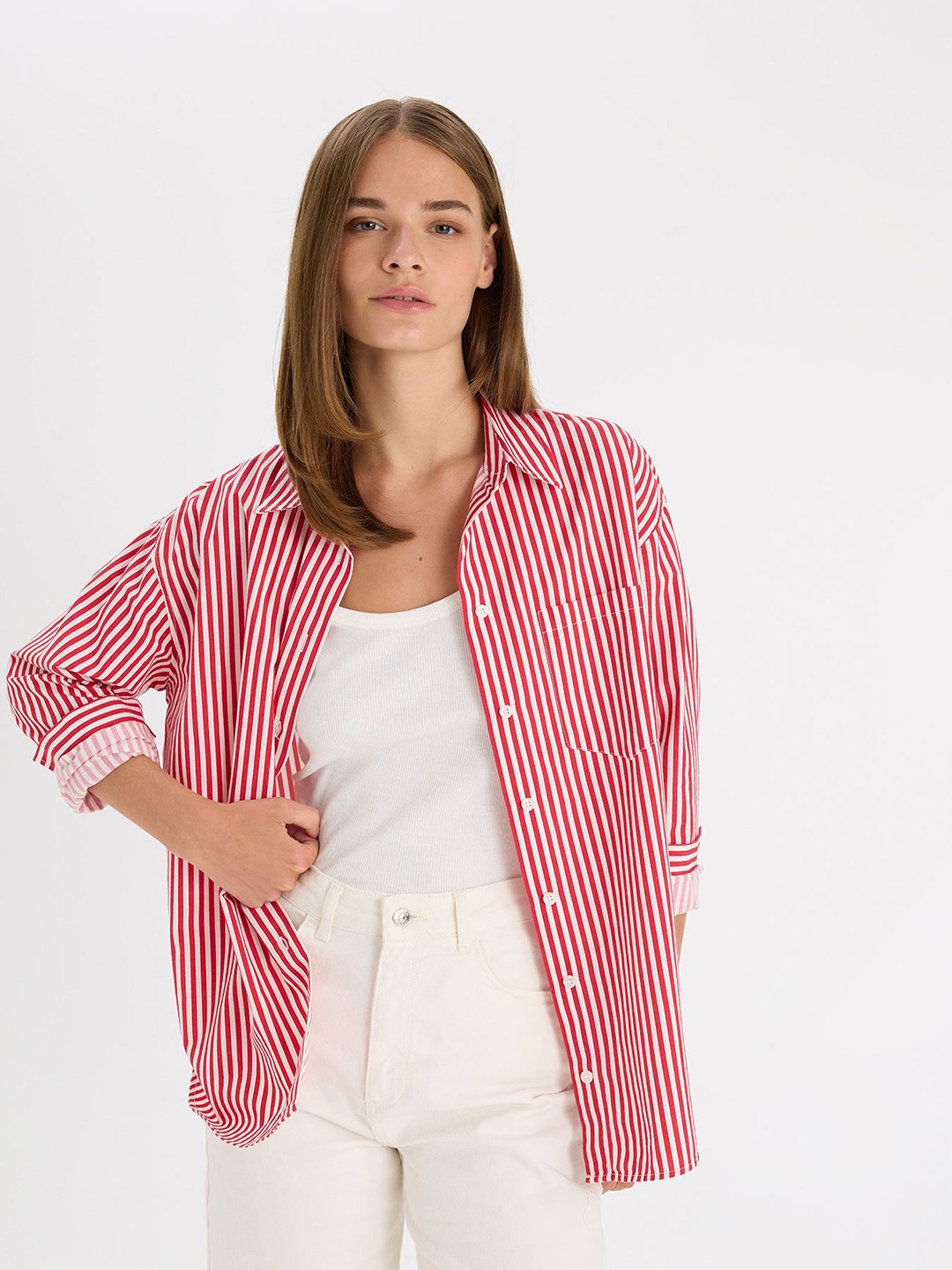 

DeFacto Women Opaque Striped Casual Shirt, Na