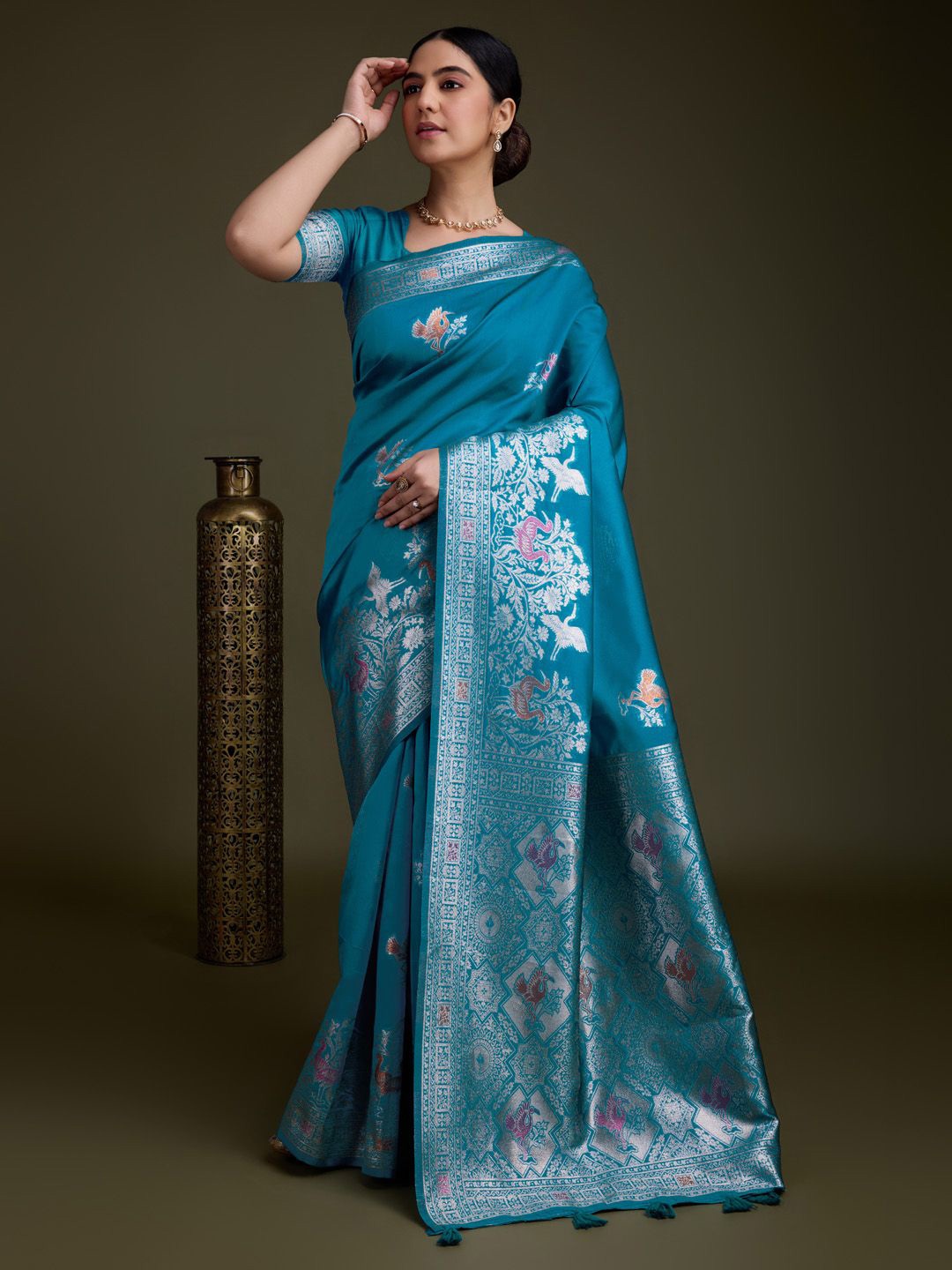 

Meena Bazaar Woven Design Zari Art Silk Saree, Blue