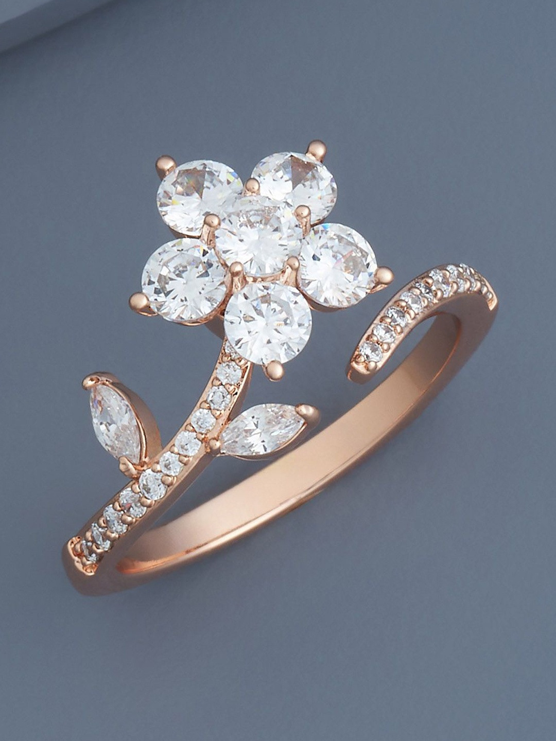 

Kushal's Fashion Jewellery Rose Gold-Plated CZ Studded Adjustable Finger Ring