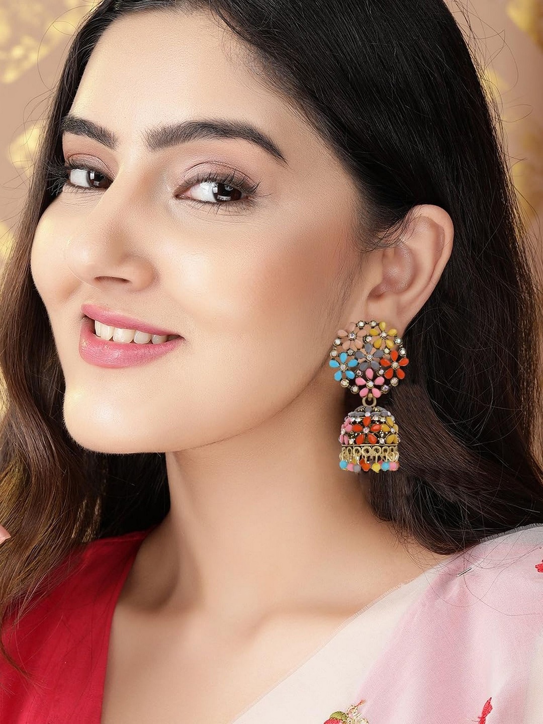 

VAMA Contemporary Jhumkas Earrings, Multi