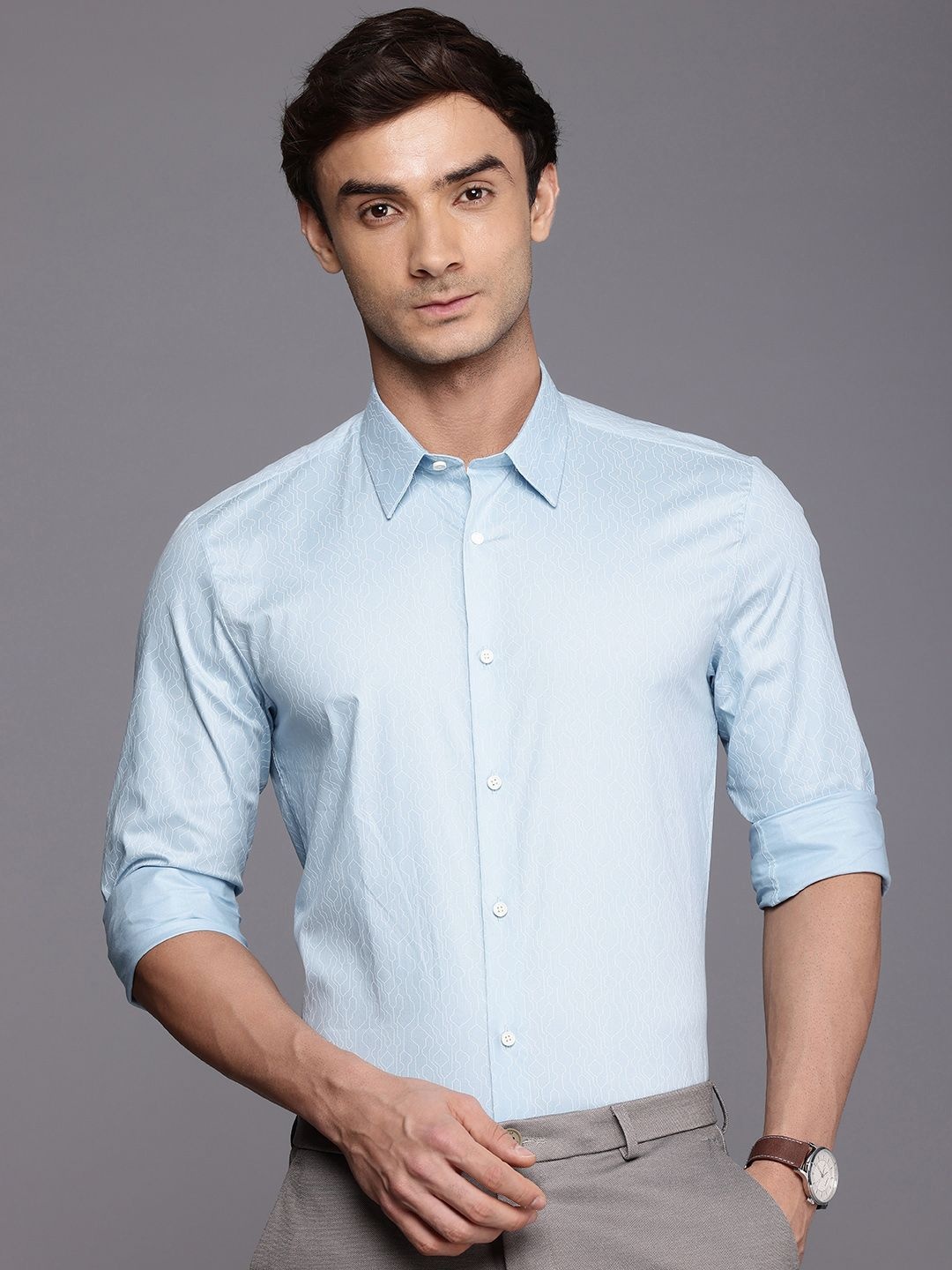 

Louis Philippe Ath.Work Super Slim Fit Opaque Printed Semiformal Shirt, Blue