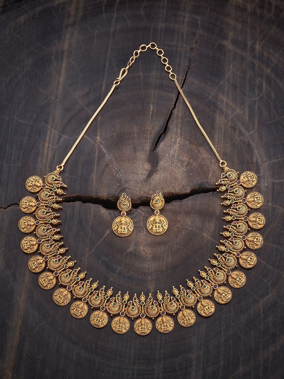 

Kushal's Fashion Jewellery Gold-Plated Stone Studded Lakshmi Goddess Antique Jewellery Set