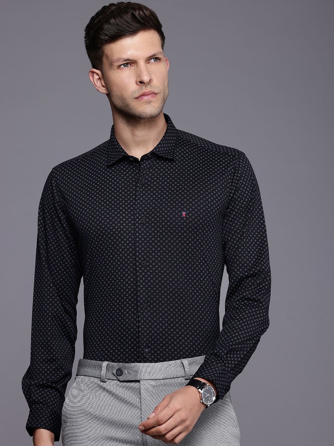 

Louis Philippe Ath.Work Super Slim Fit Printed Formal Shirt, Black