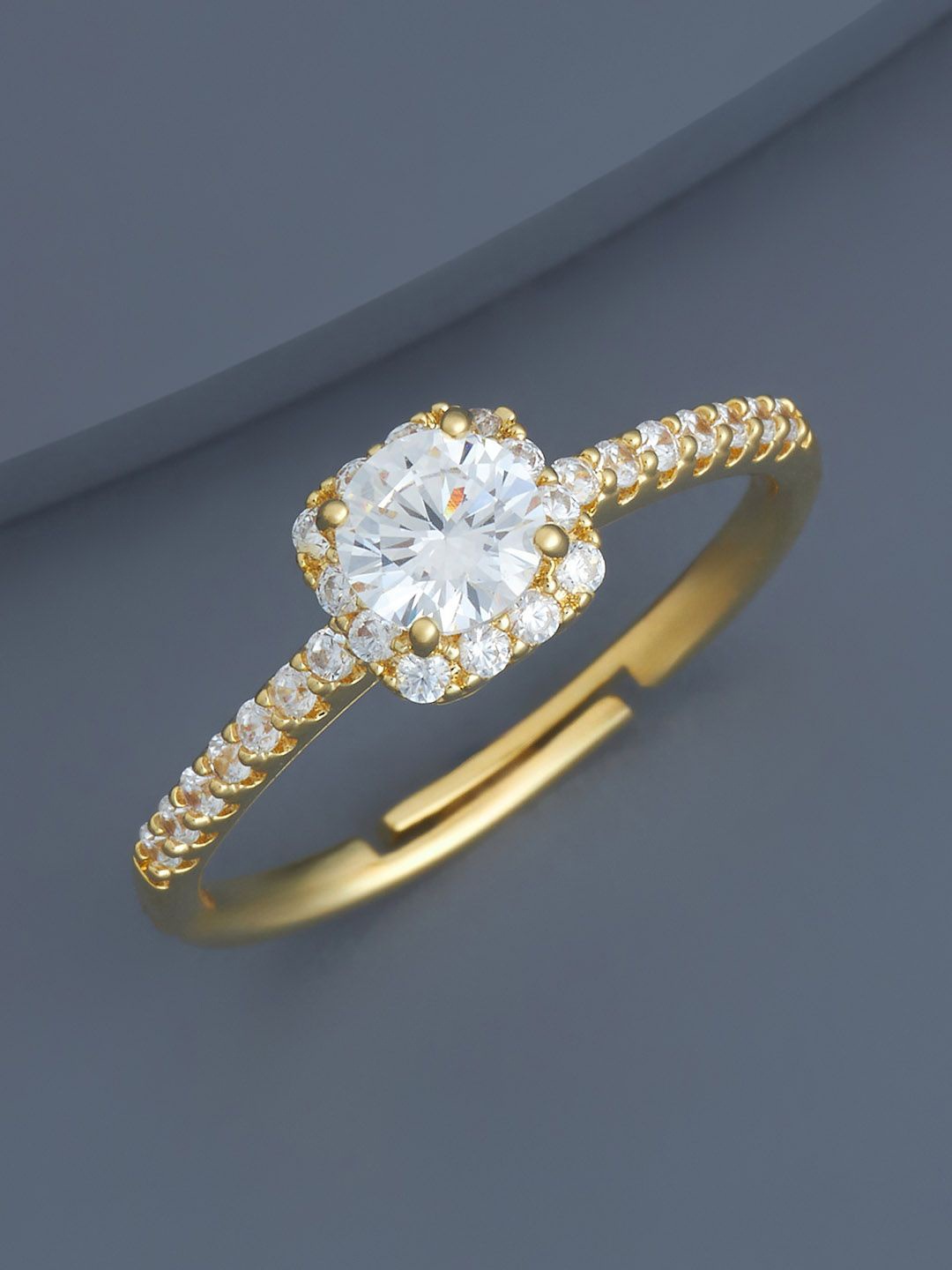 

Kushal's Fashion Jewellery Gold-Plated CZ Studded Adjustable Finger Ring
