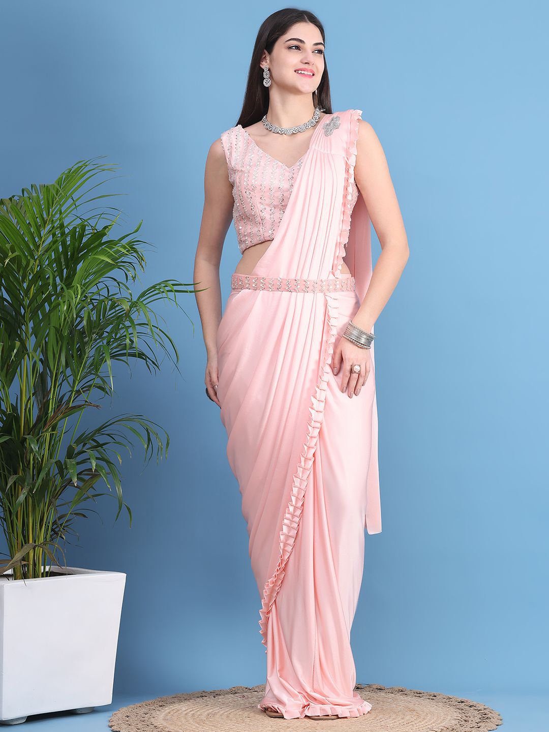 

Grancy Ready to Wear Saree, Peach