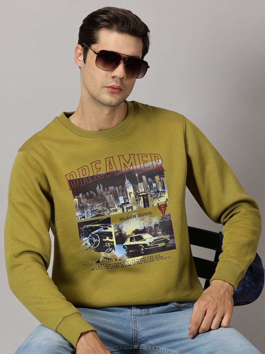 

BLACK BUCK Men Printed Sweatshirt, Olive