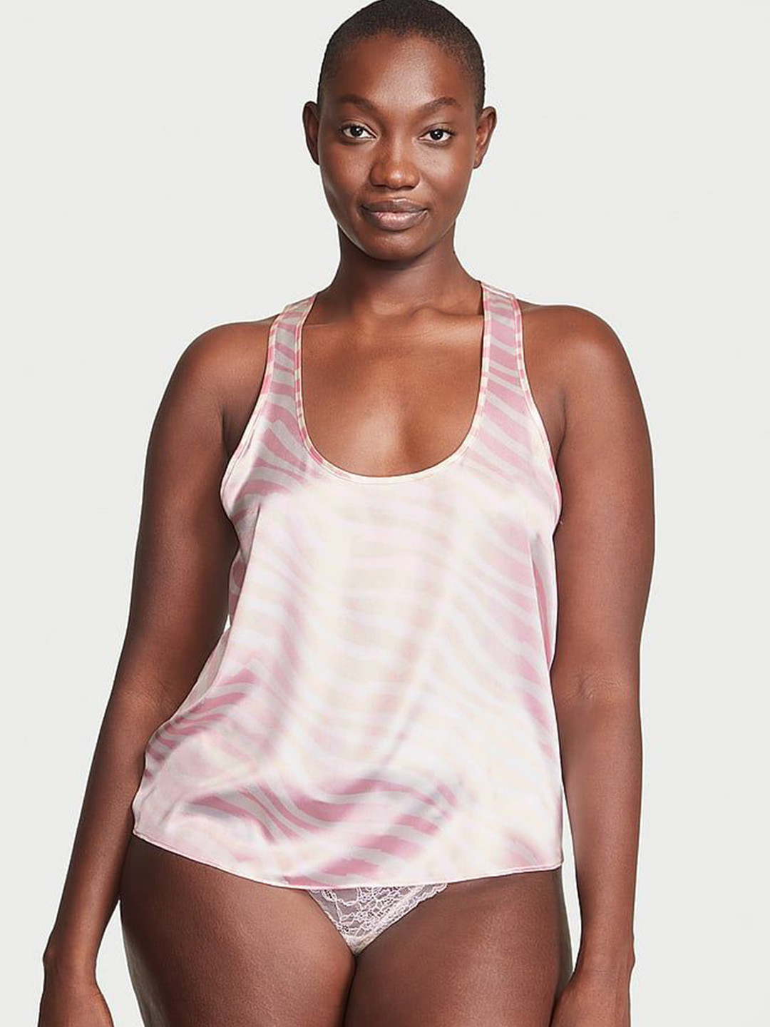 

Victoria's Secret Striped Satin Racerback Tank, Pink