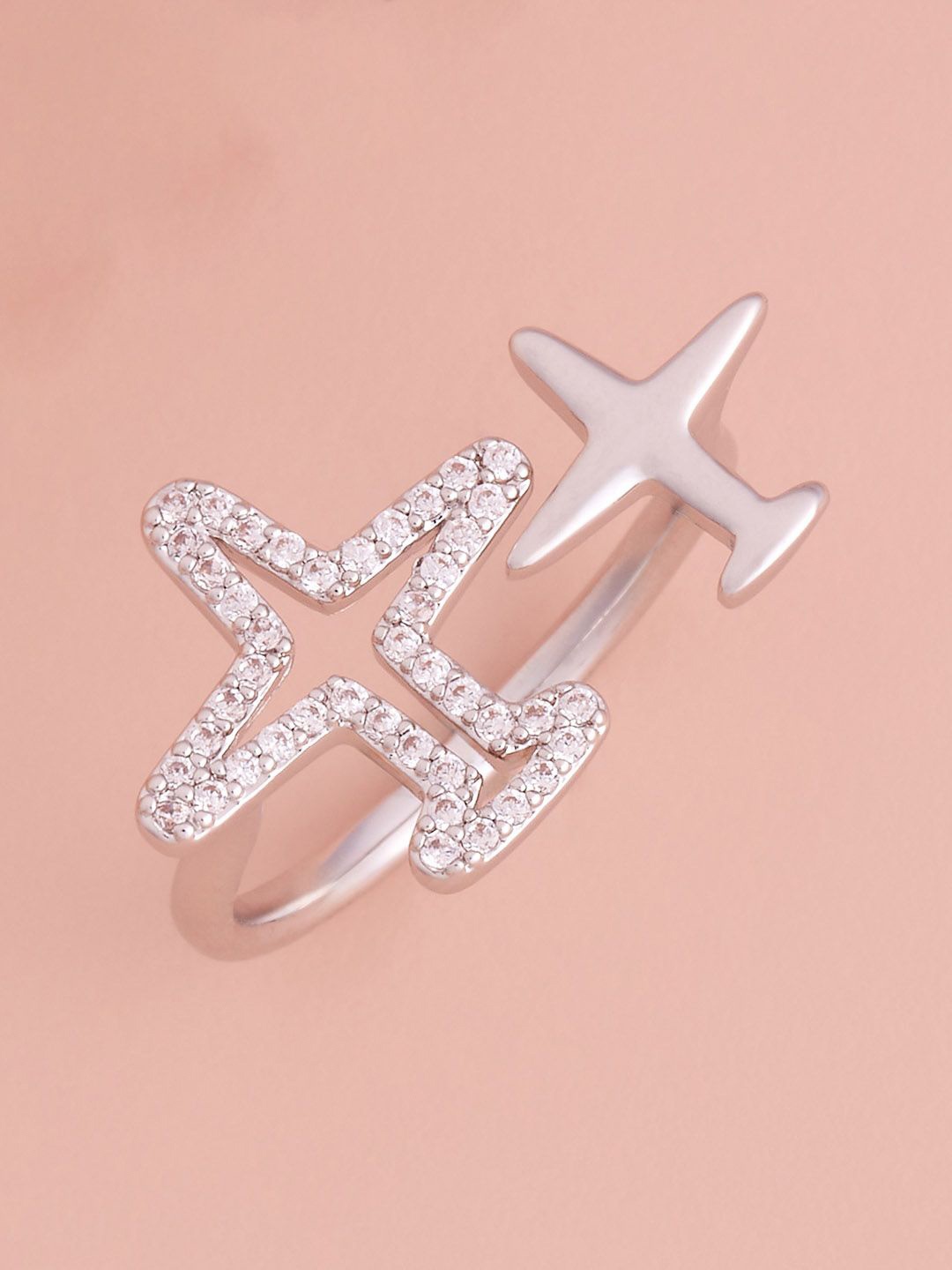 

Kushal's Fashion Jewellery Rhodium-Plated CZ Studded Finger Ring, Silver