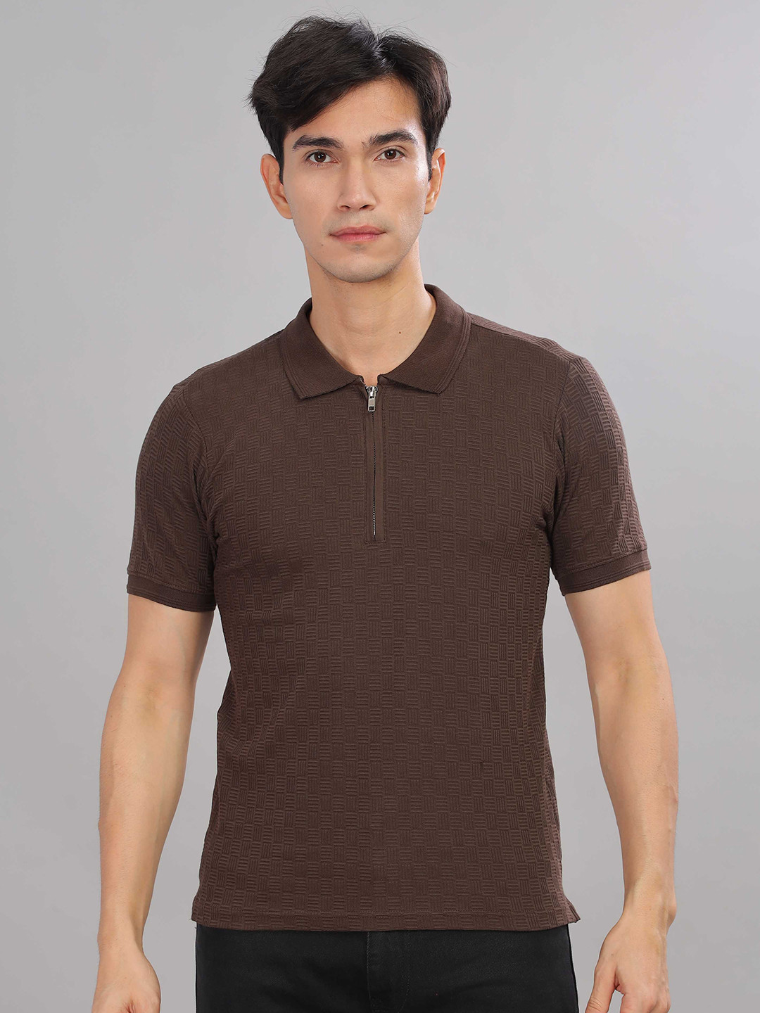 

TOMHIDDLE Men Polo Collar Pockets T-shirt, Brown