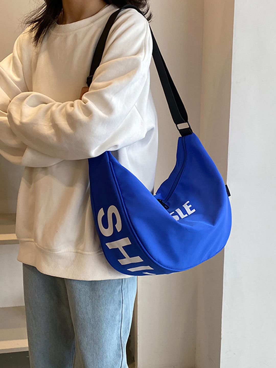 

StyleCast Blue & White Typography Printed Structured Shoulder Bag