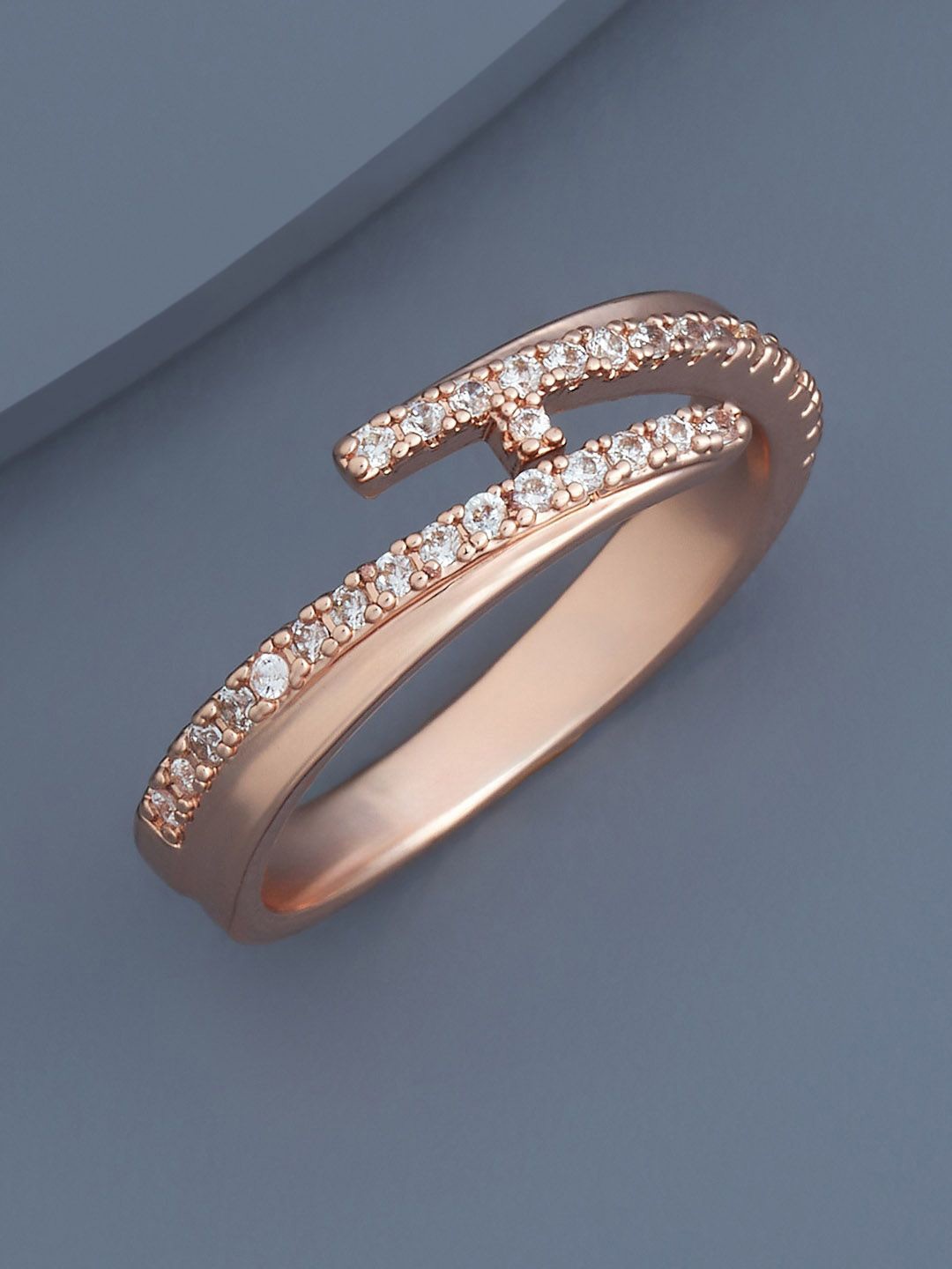 

Kushal's Fashion Jewellery Rose Gold-Plated CZ -Studded Adjustable Finger Ring