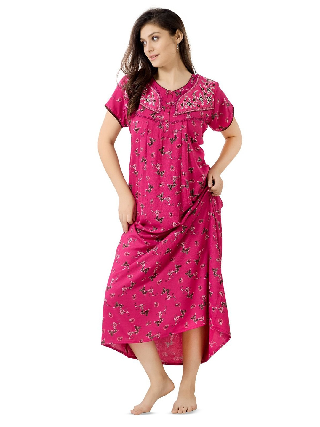 

Soulemo Women Printed Maxi Nightdress, Pink