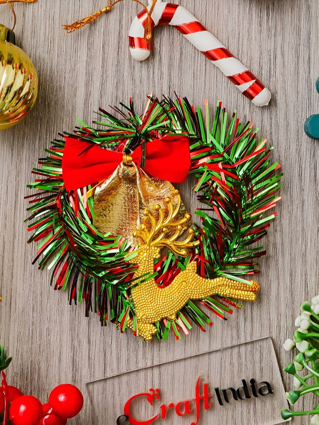 

eCraftIndia Christmas Hanging Wreath, Red
