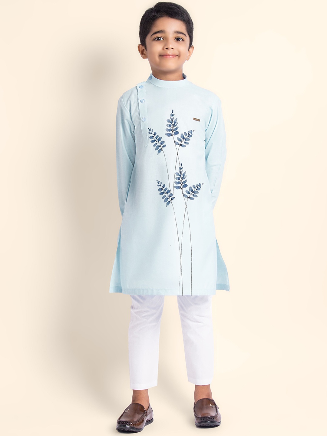 

DEVOILER Boys Ethnic Motifs Printed Thread Work Kurta, Blue