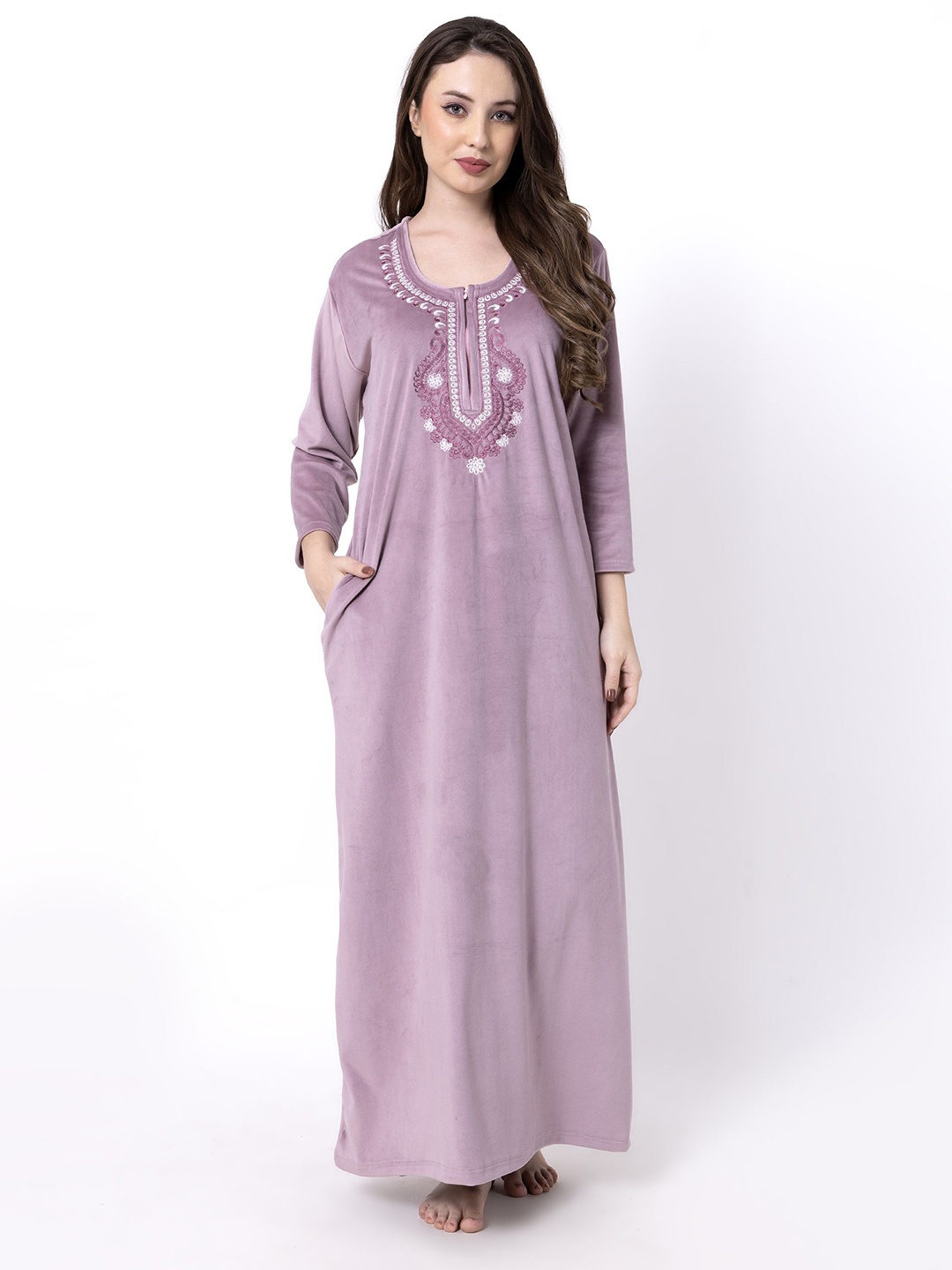 

AVYAY Embroidered Maxi Nightdress, Peach