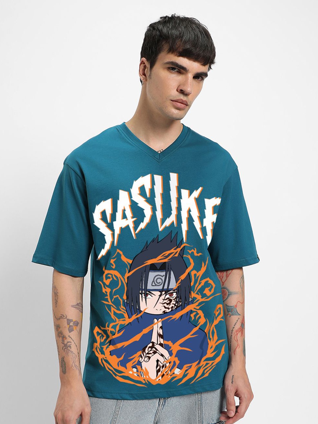 

Bewakoof Men Printed V-Neck T-shirt, Blue