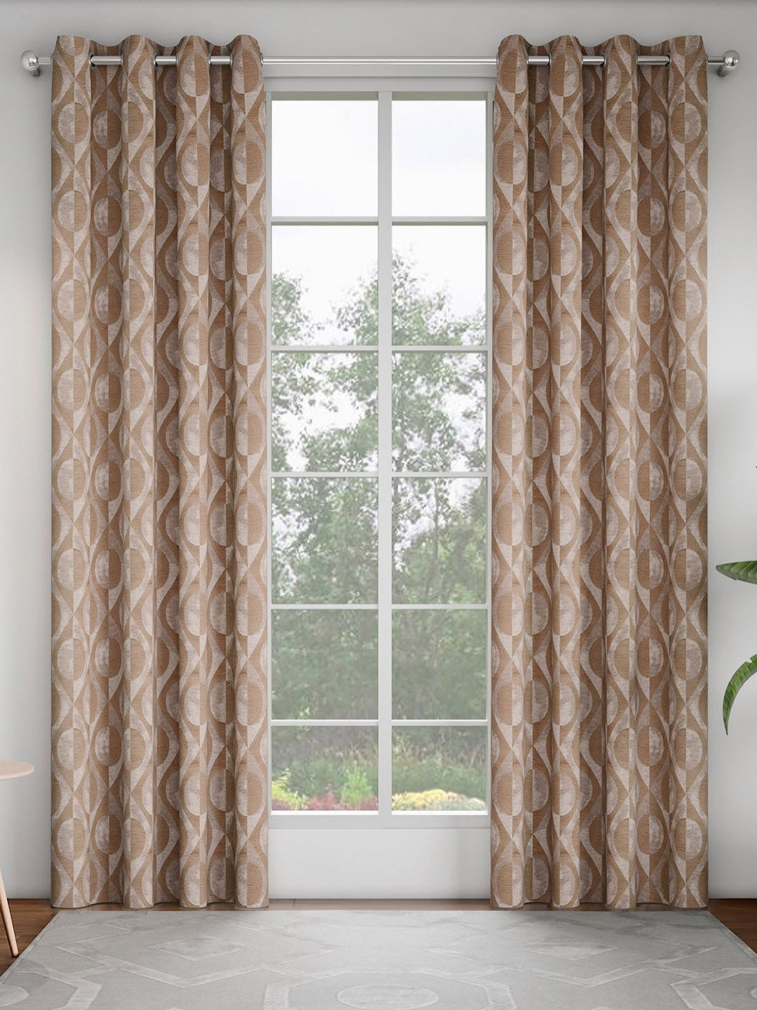 

GM Brown & Beige Set of 2 Geometric Room Darkening Door Curtain