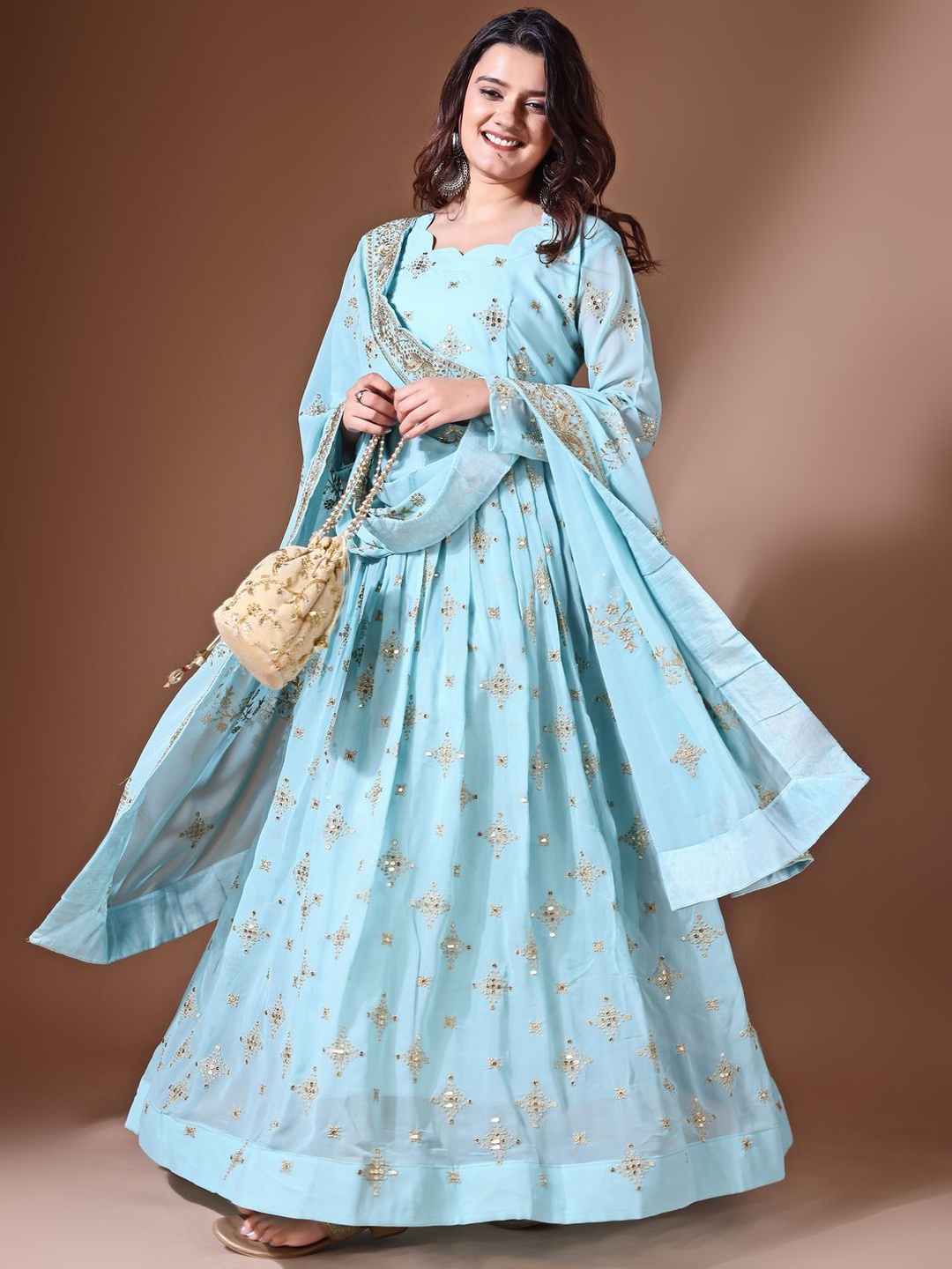 

Fashionuma Women Embroidered Gotta Patti Georgette Anarkali Kurta, Blue