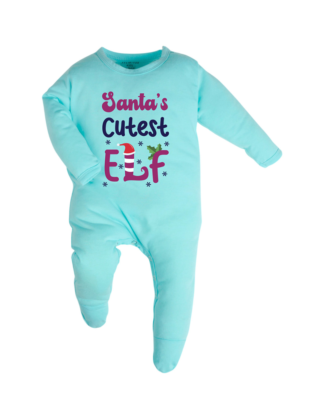 

FFLIRTYGO Christmas Infants Printed Cotton Sleepsuit, Turquoise blue