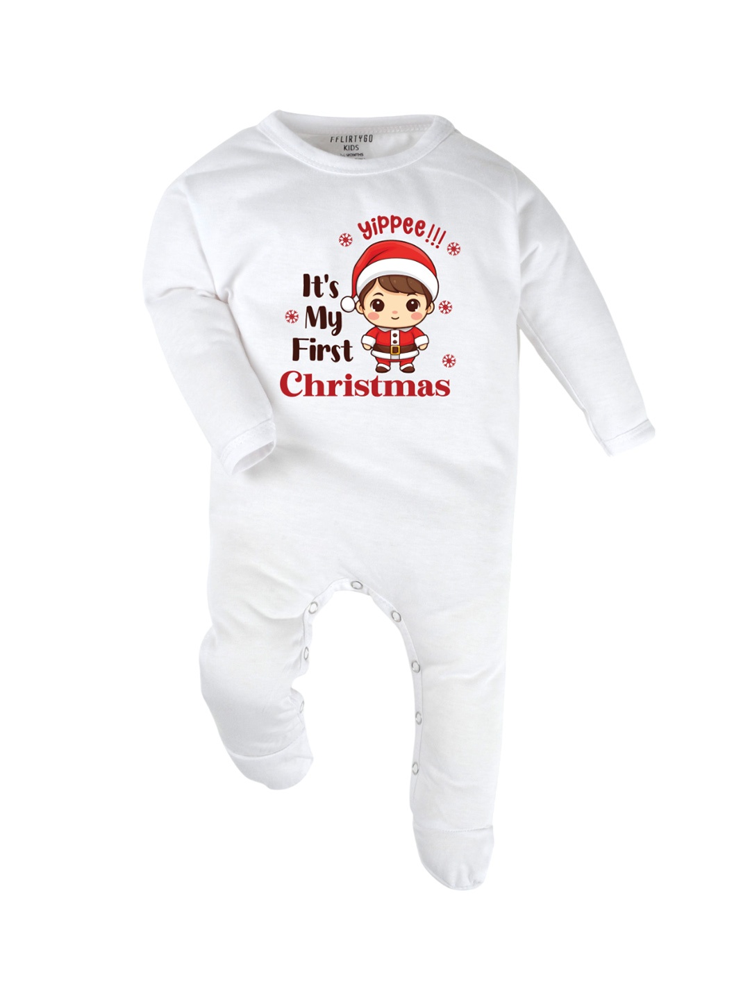

FFLIRTYGO Infants Christmas Printed Cotton Sleepsuit, White
