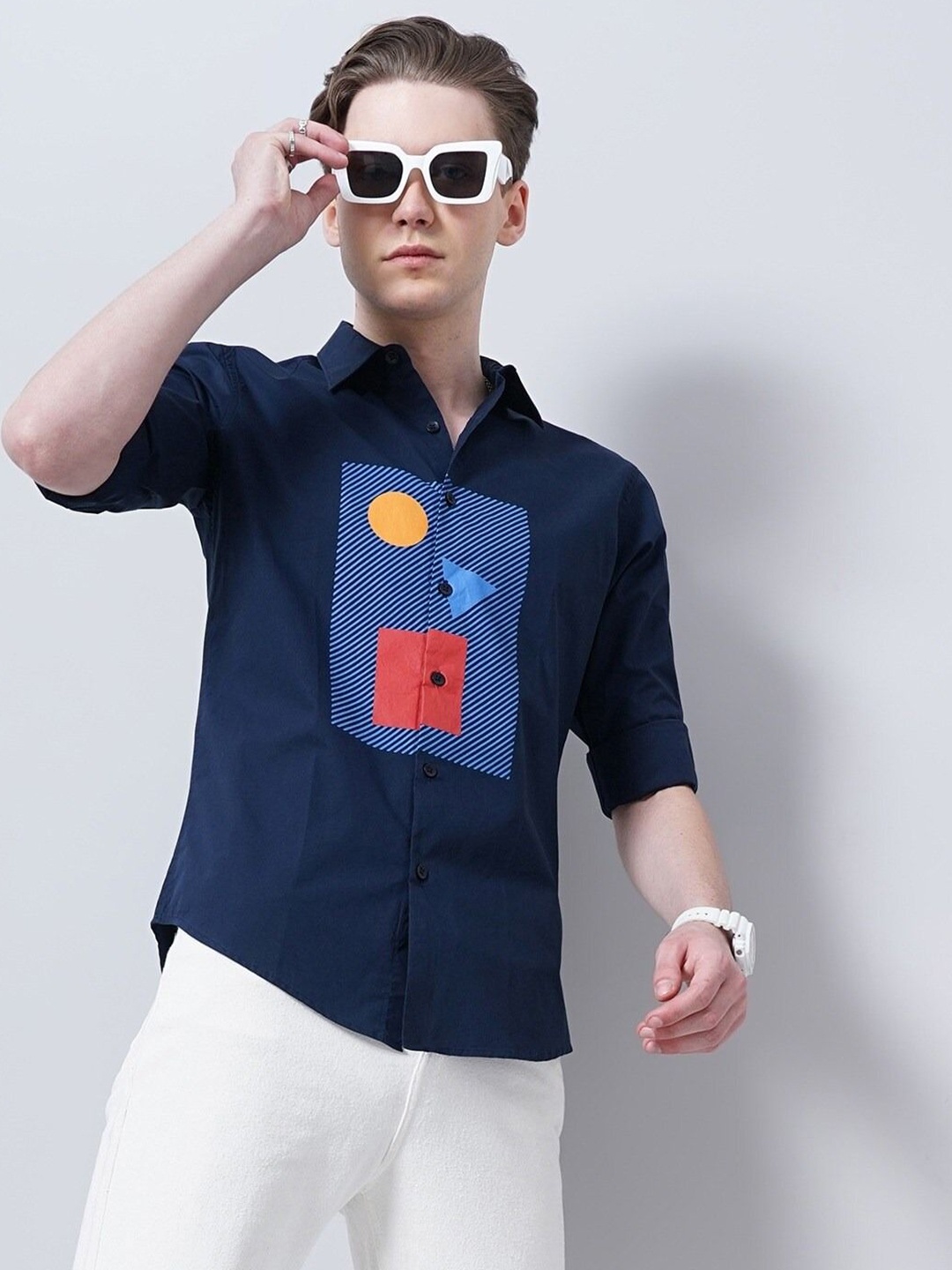 

British Club Men Classic Spread Collar Solid Cotton Slim Fit Casual Shirt, Navy blue