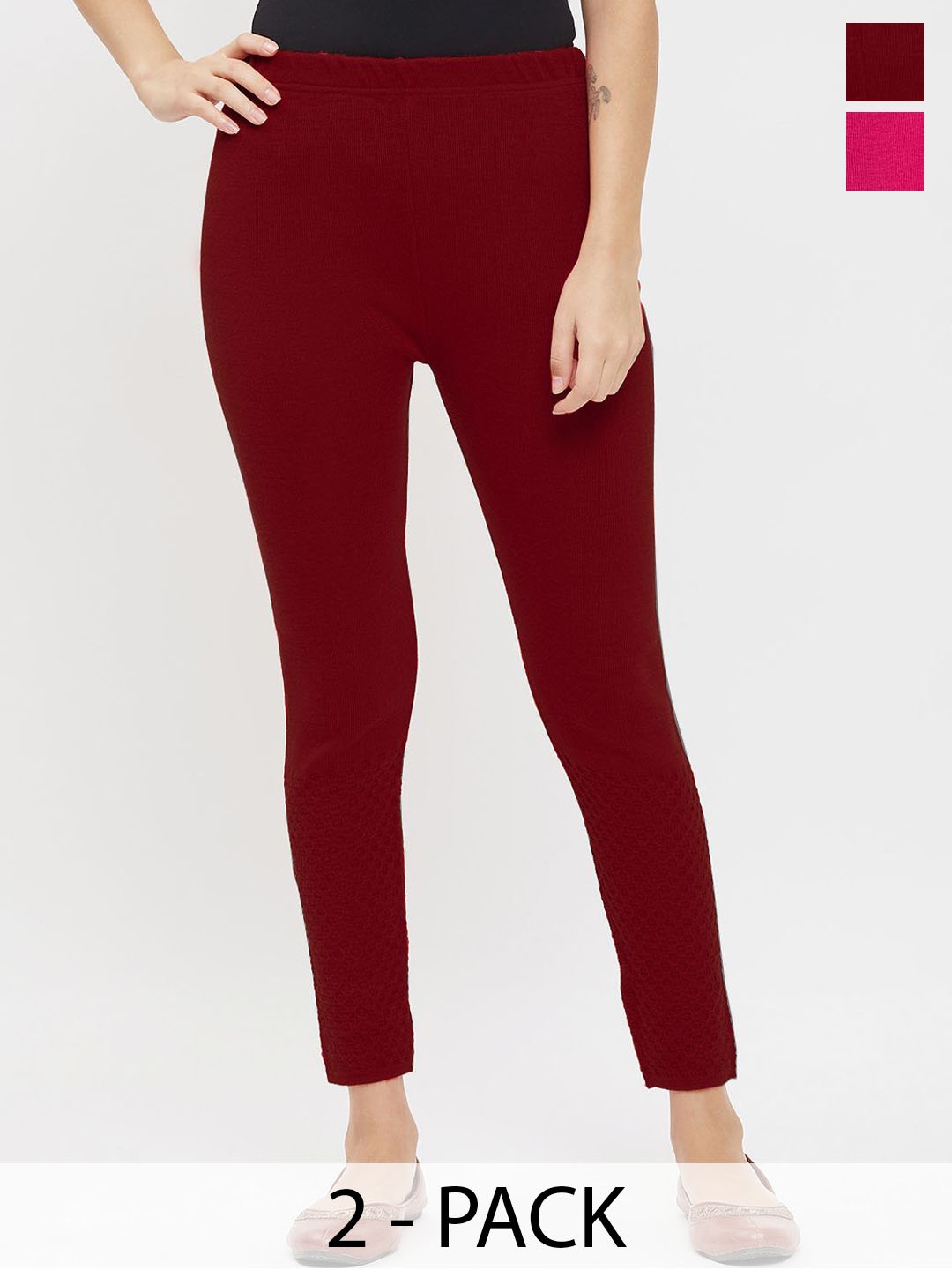 

Castle Lifestyle Pack Of 2 Mid-Rise Ankle-Length Leggings, Magenta