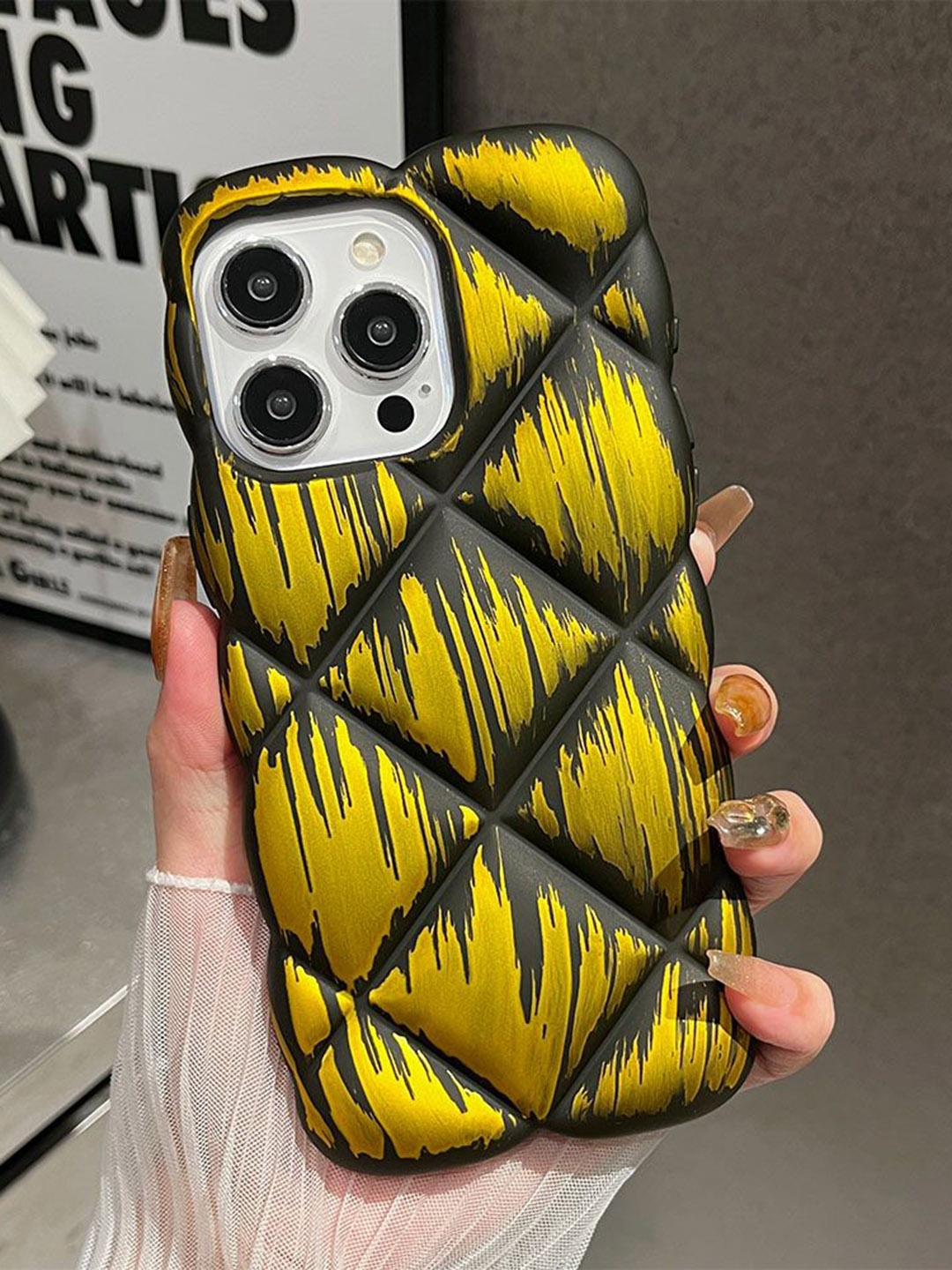 

Luxury Kase Geometric Printed iPhone 13 Pro Back Case Mobile Accessories, Yellow