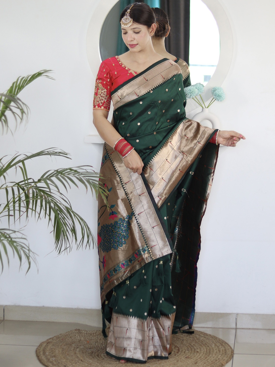 

Anaita Woven Design Zari Silk Blend Paithani Saree, Green
