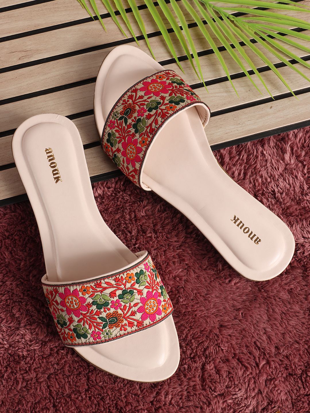 

Anouk Women Printed Party Open Toe Flats, Cream