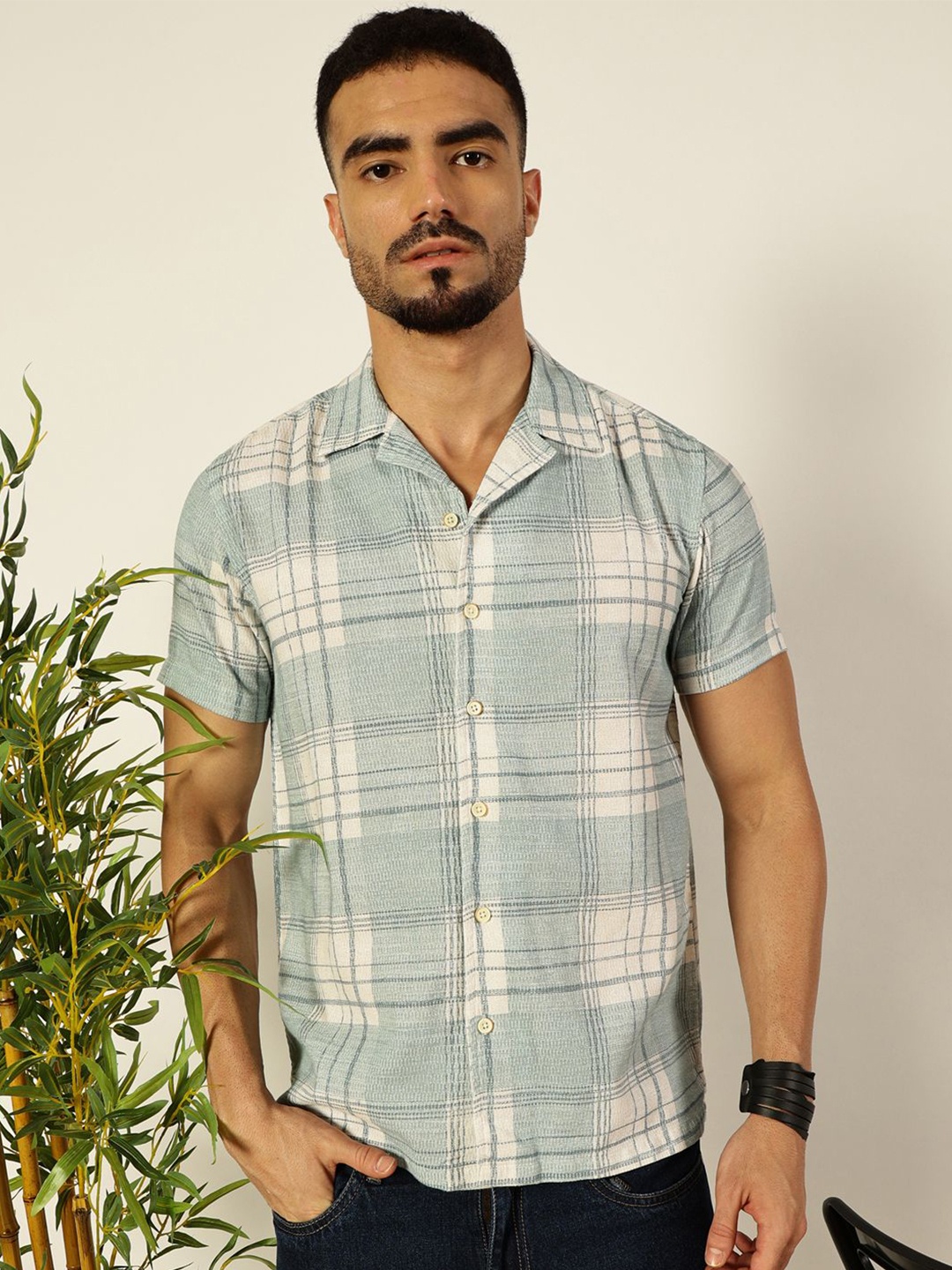 

VALEN CLUB Men Premium Tartan Checks Opaque Party Shirt, Green