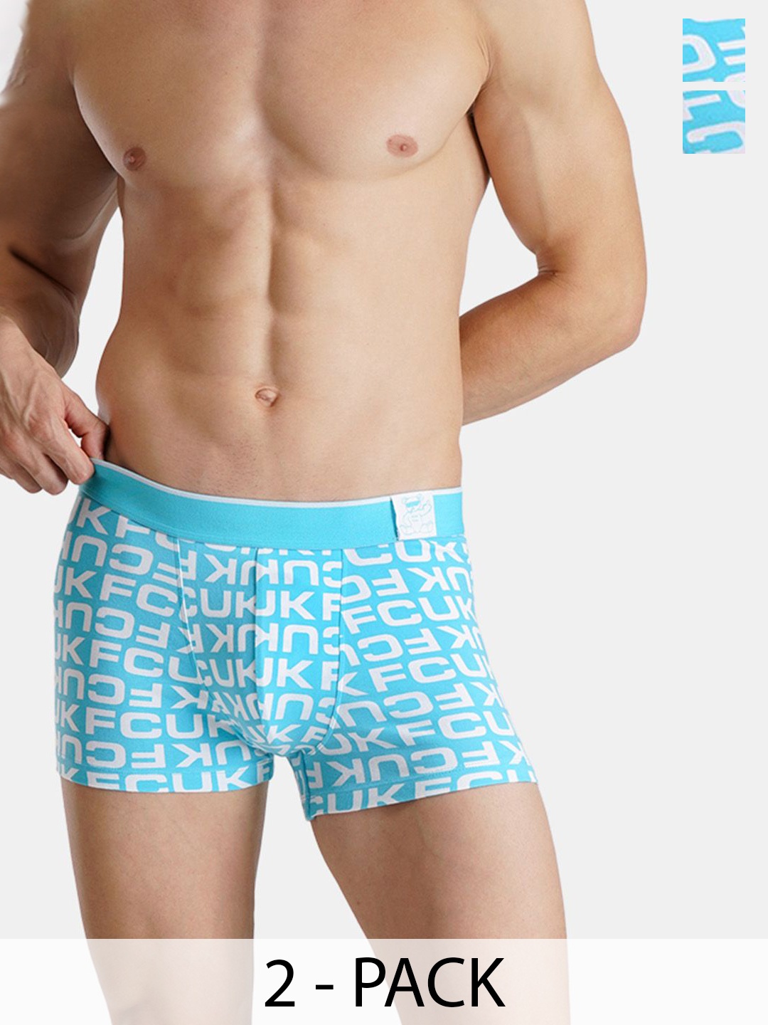 

FCUK Pack Of 2 Printed Breathability Trunks NEWBOLDCOCAATOOOS, Turquoise blue