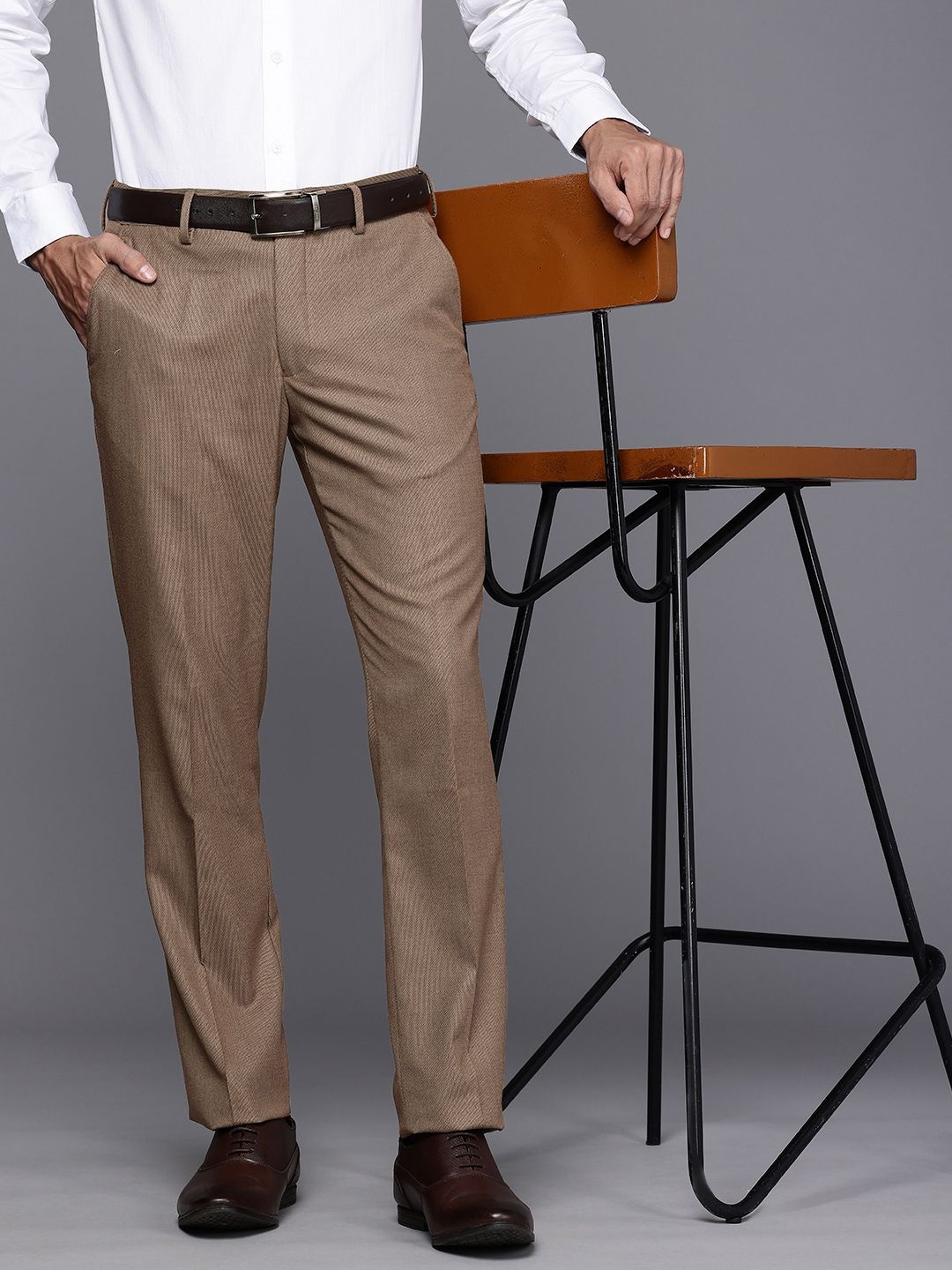 

Louis Philippe Men Textured Slim Fit Formal Trousers, Brown
