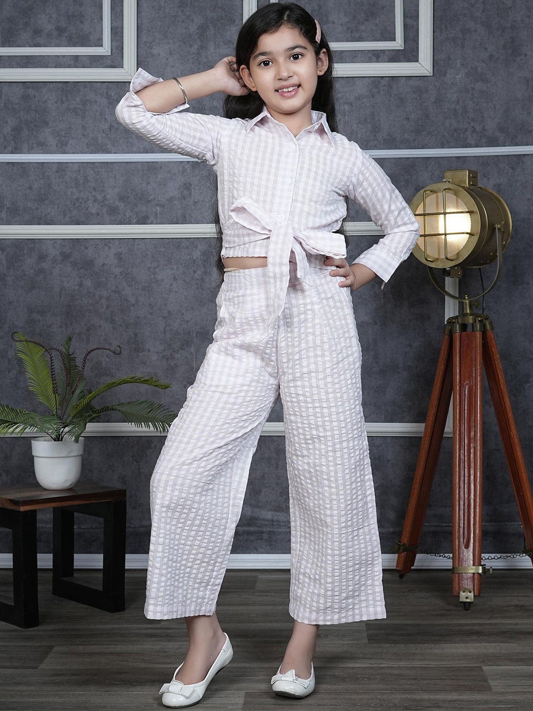 

RANJ Girls Checked Shirt with Palazzos, Mauve