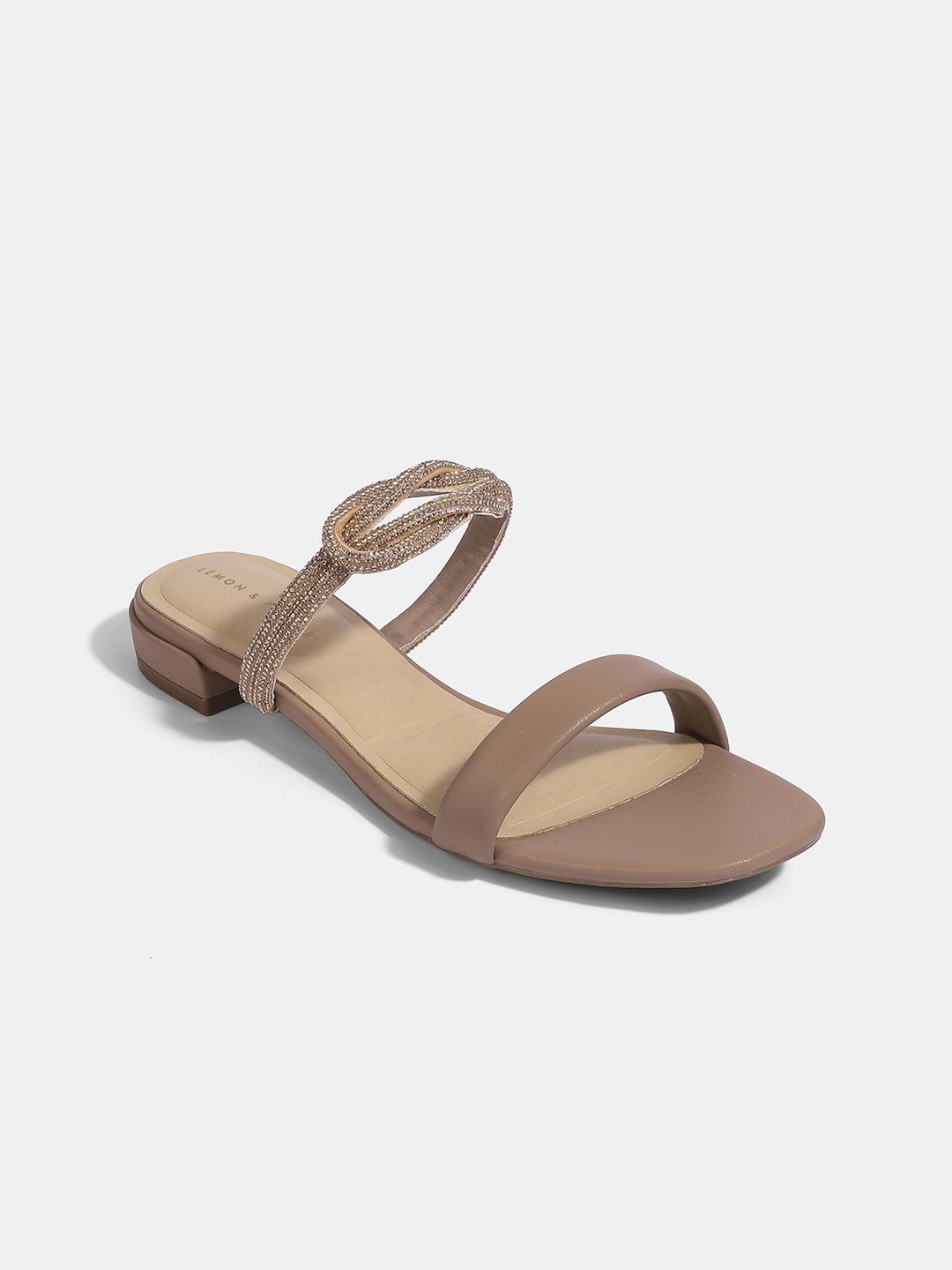 

LEMON & PEPPER Women Embellished Party Open Toe Flats, Nude