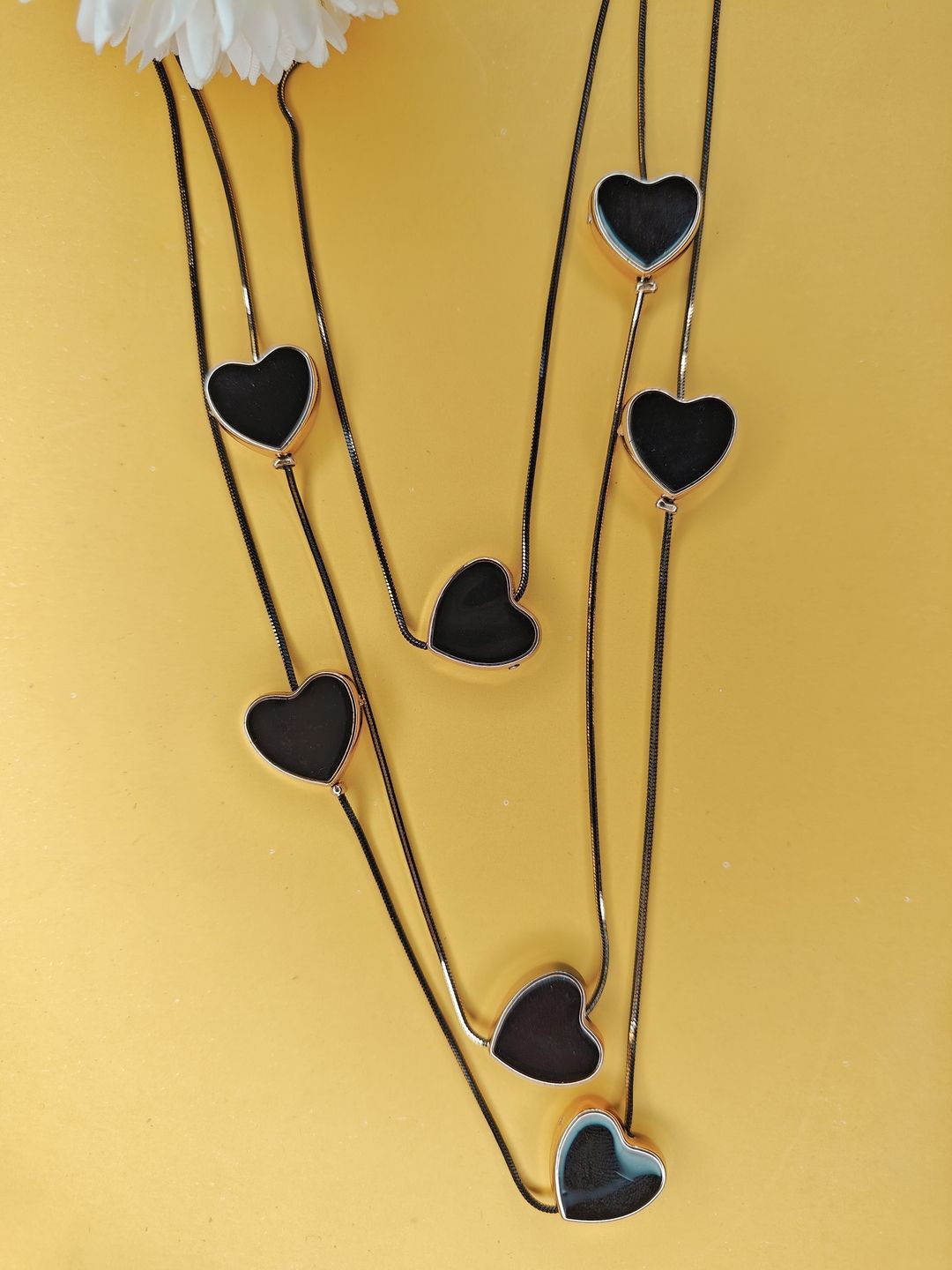 

NVR Girls Rhodium-Plated Layered Necklace, Black
