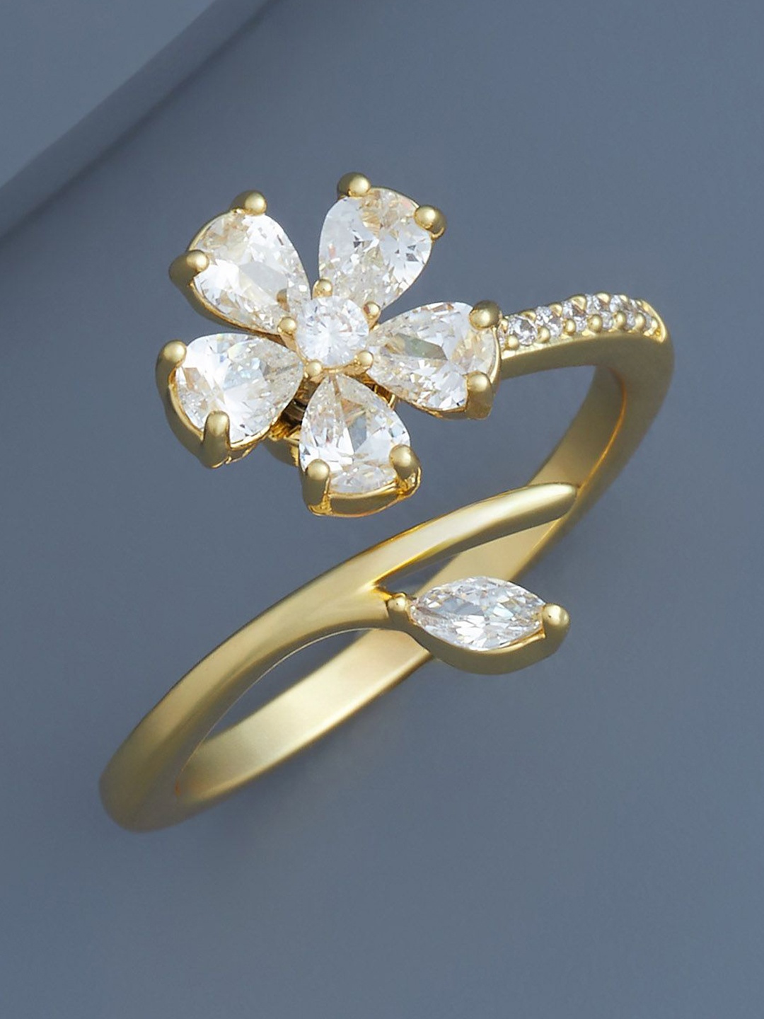 

Kushal's Fashion Jewellery Gold-Plated CZ -Studded Adjustable Finger Ring