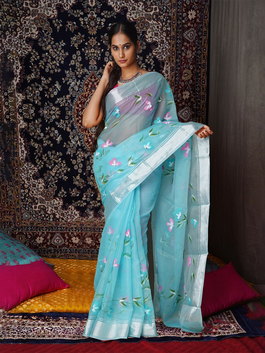 

Unnati Silks Floral Zari Net Designer Kota Saree, Blue