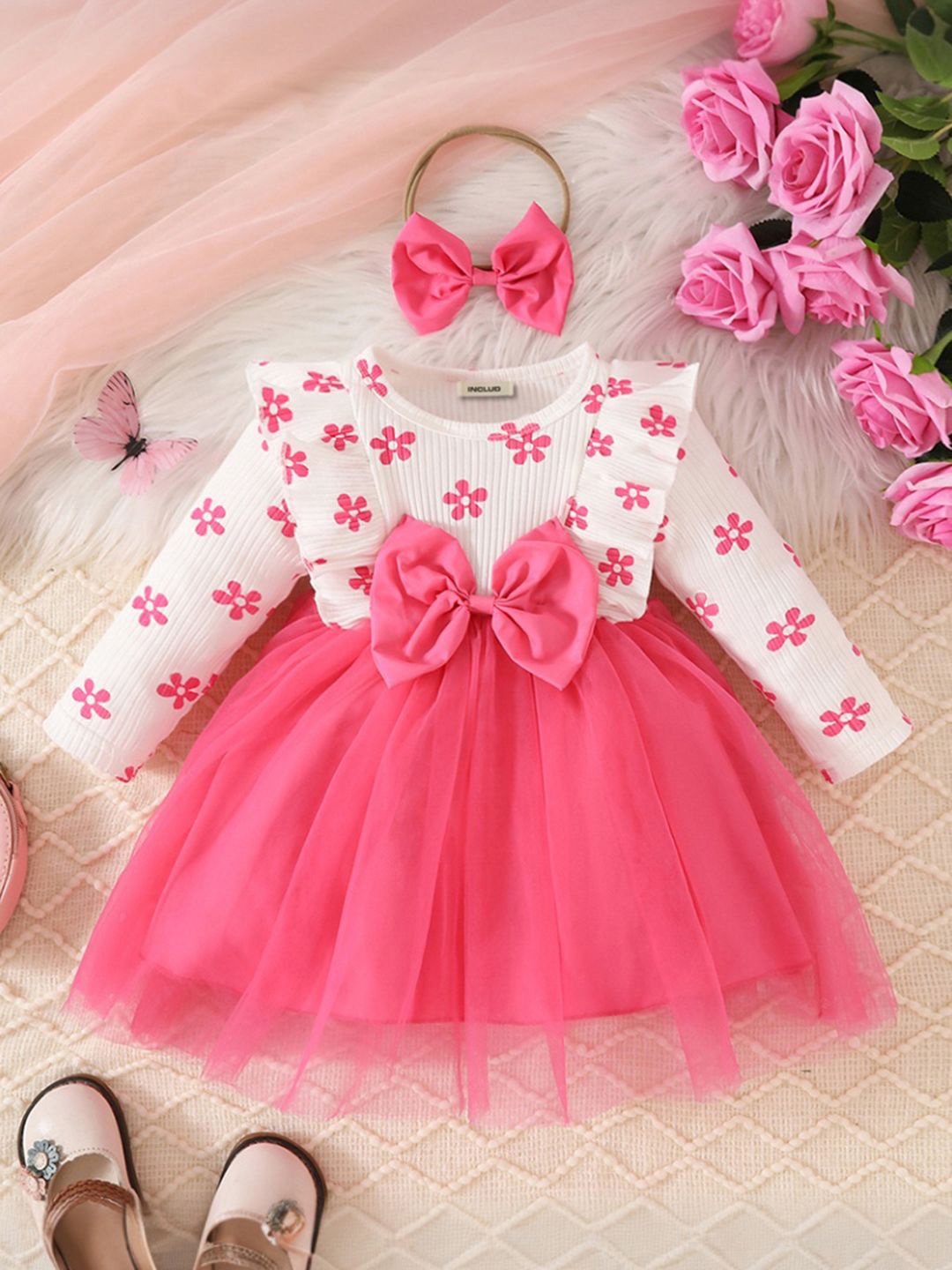 

INCLUD Print Fit & Flare Dress, Pink