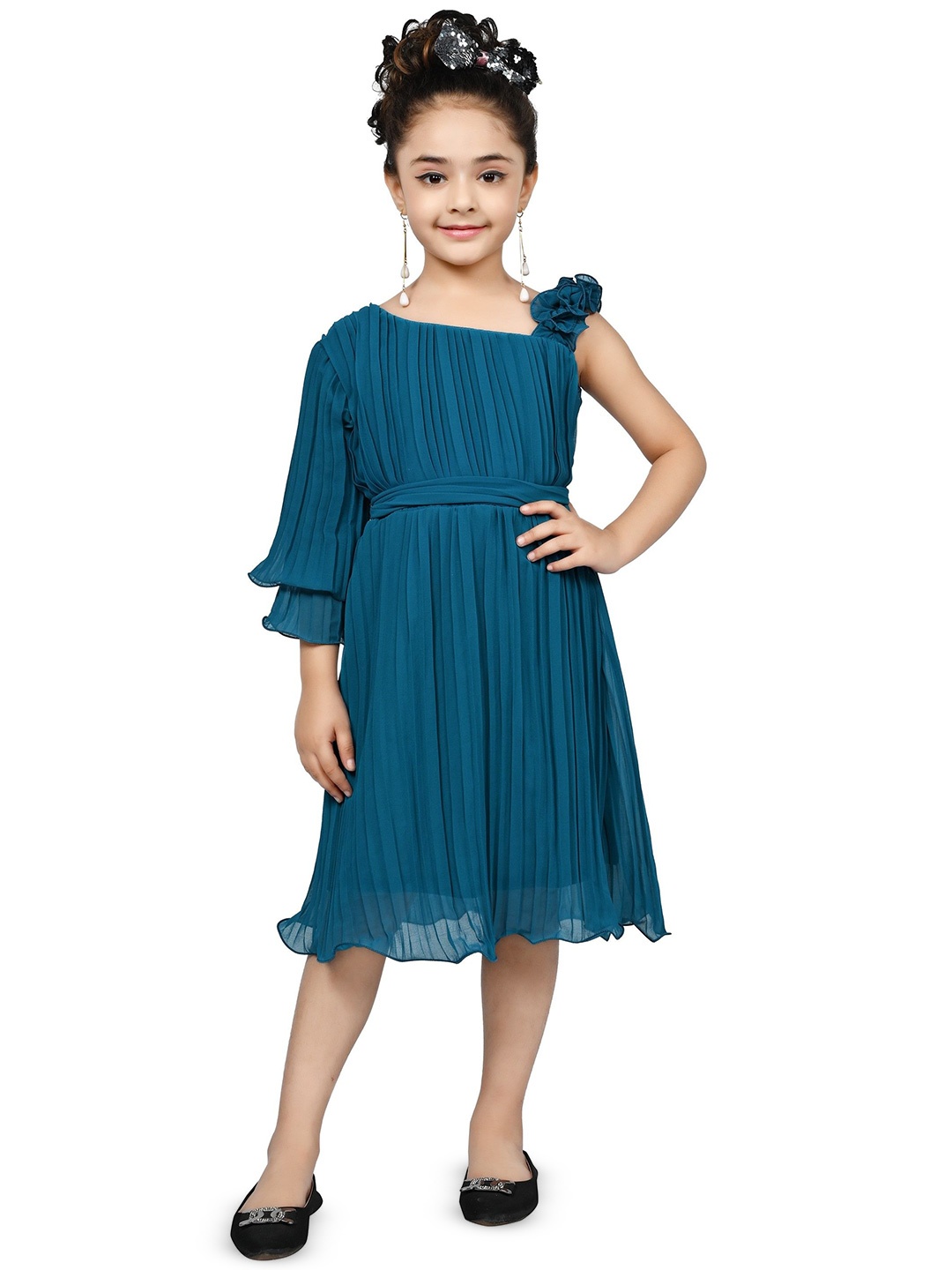 

BAESD Flutter Sleeve Georgette Fit & Flare Dress, Blue