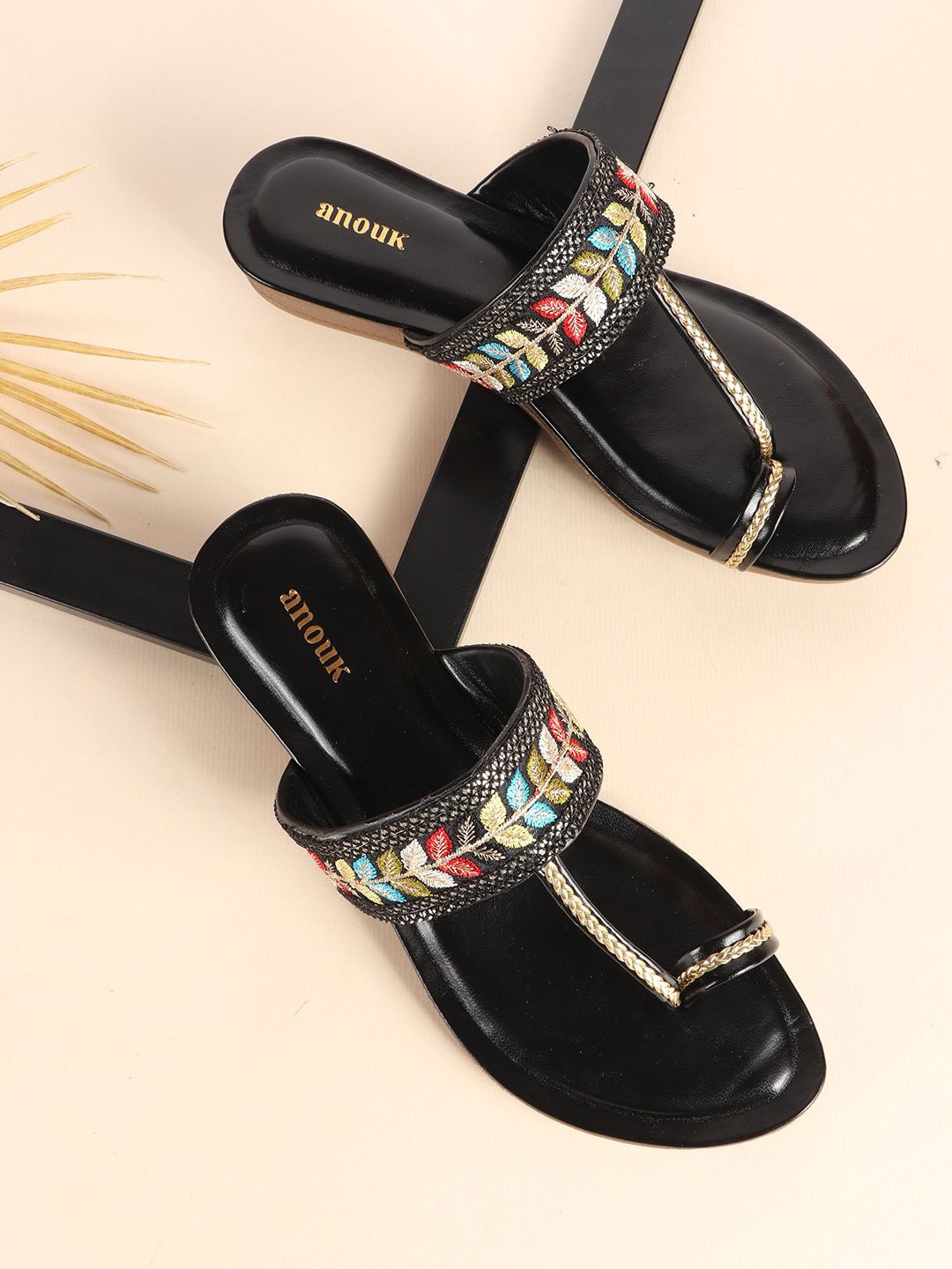 

Anouk Women Printed Party Open Toe Flats, Black