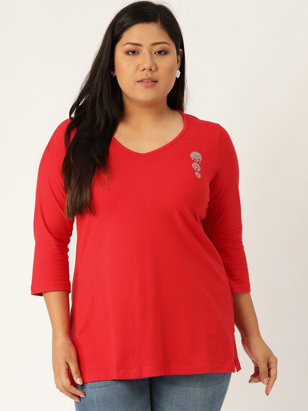 

theRebelinme Women V-Neck T-shirt, Red