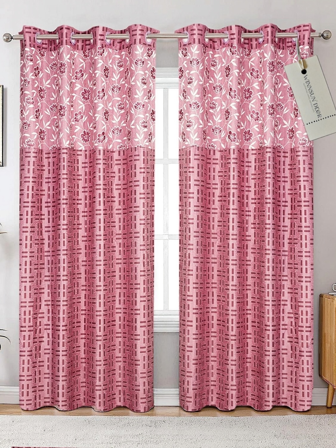 

Winnsun Pink Set of 2 Floral Room Darkening Door Curtain
