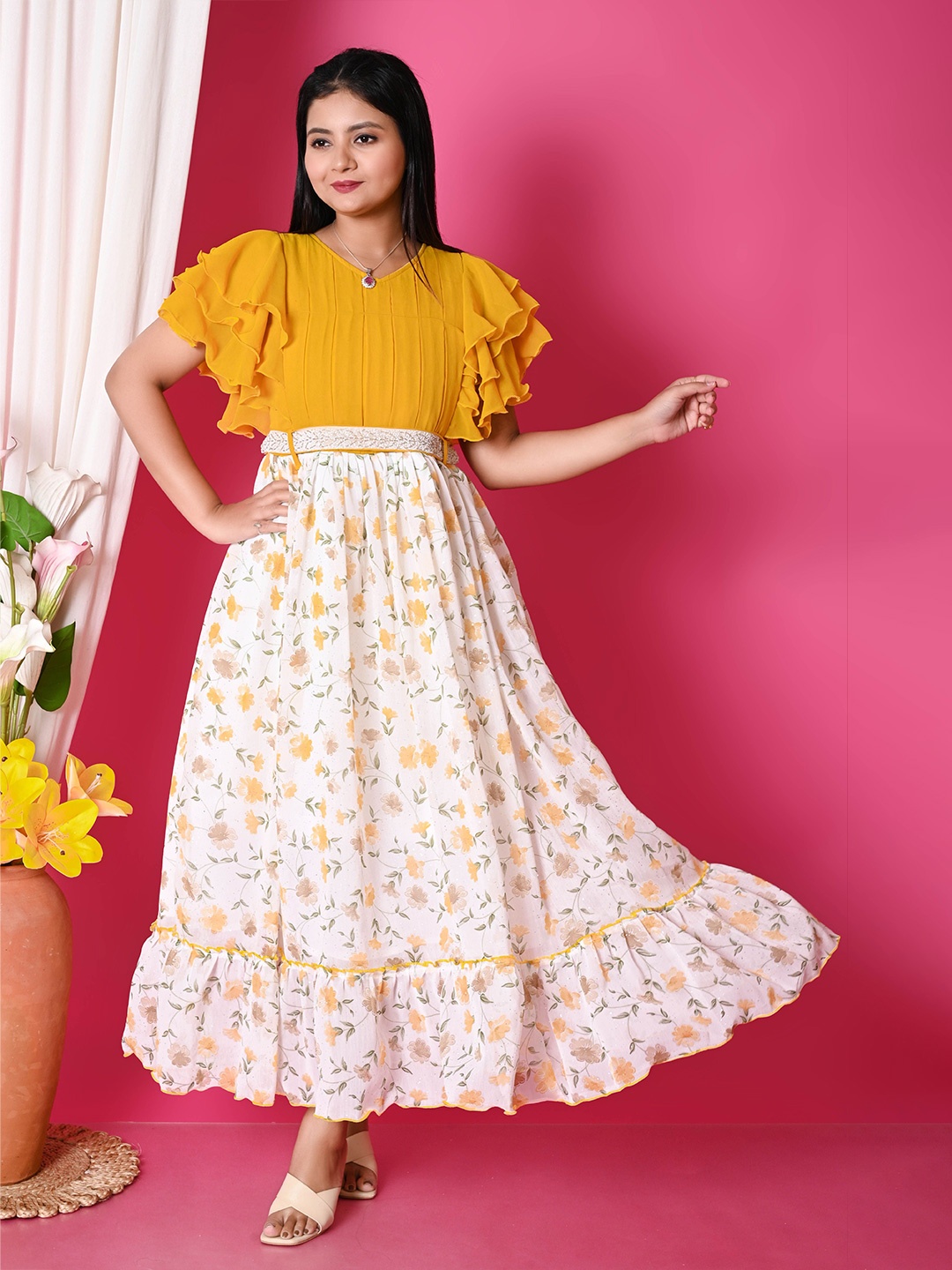 

BAESD Floral Print Chiffon Formal Fit & Flare Maxi Dress, Yellow