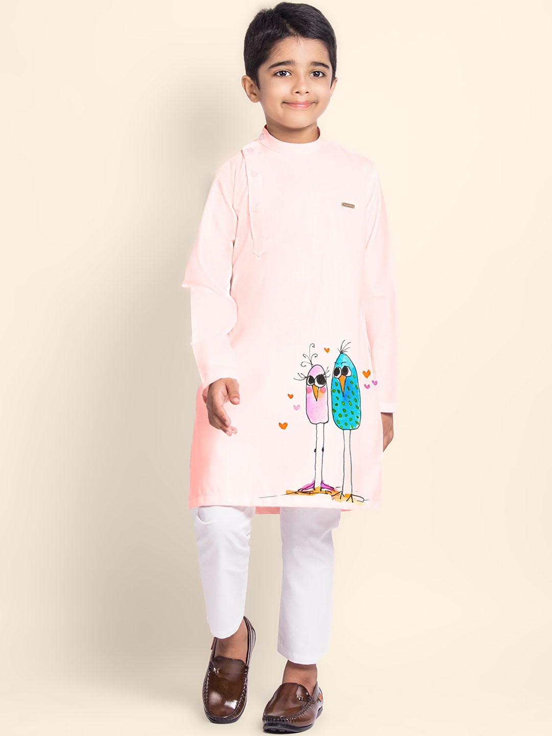 

DEVOILER Boys Ethnic Motifs Printed Thread Work Kurta, Pink