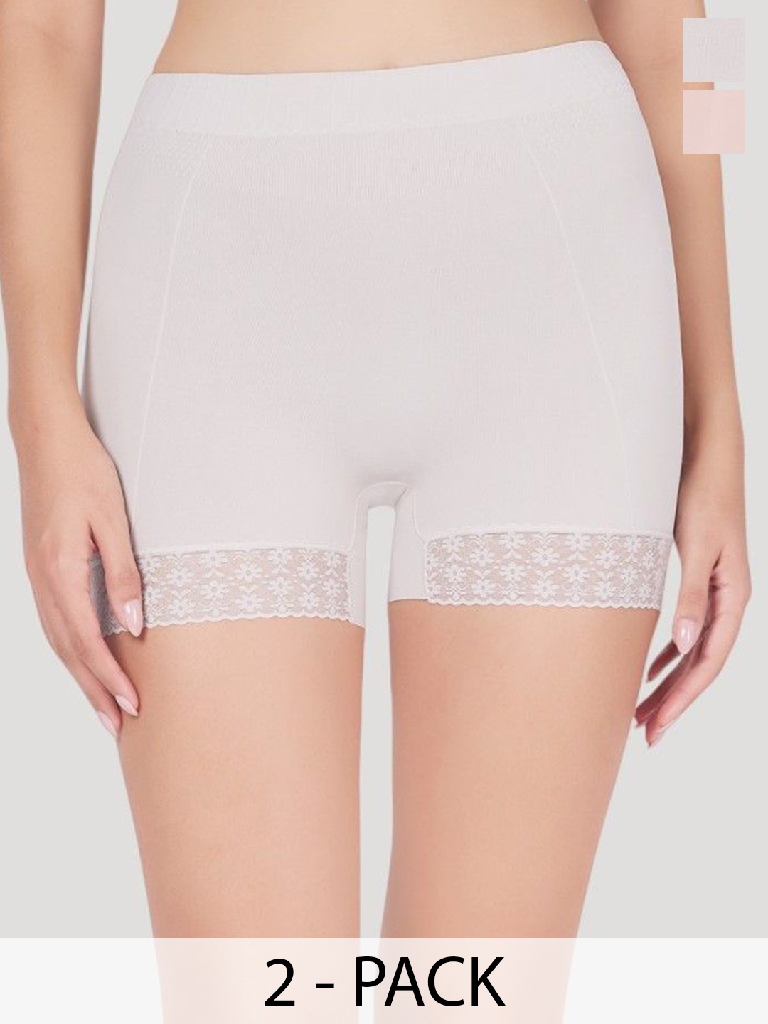

PLUMBURY Women Pack Of 2 Seamless Boy Short Briefs, White