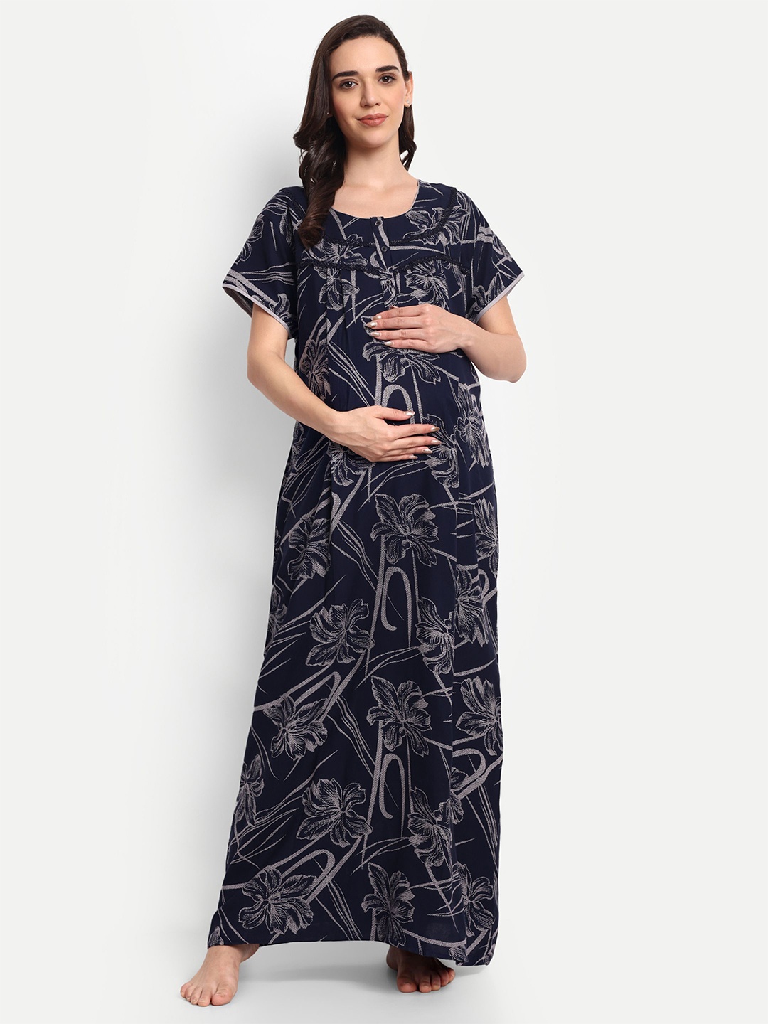 

THE MAMA KLUB Printed Maxi Nightdress, Blue
